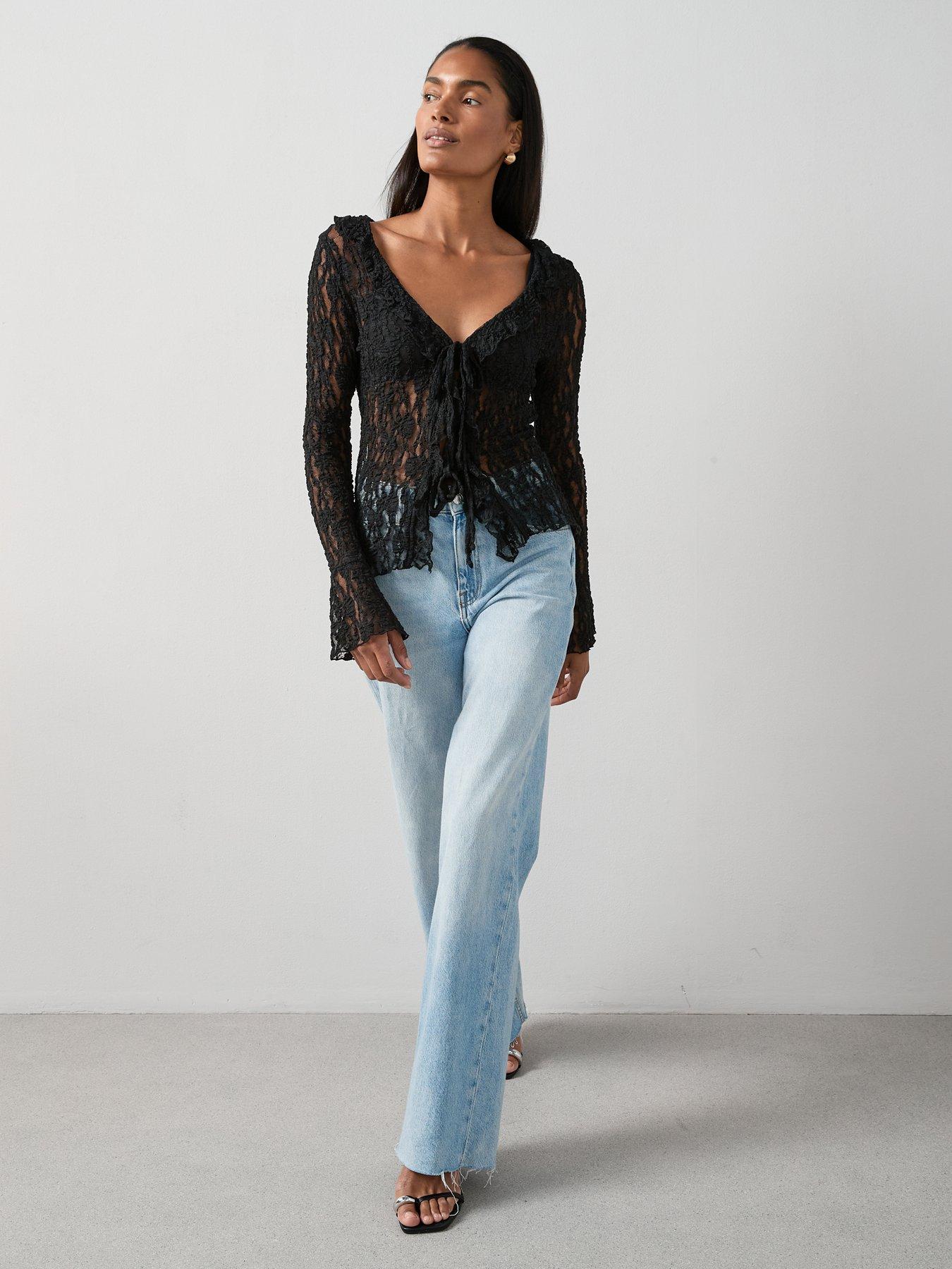The Very Collection Frill Front Lace Top - Black | Very