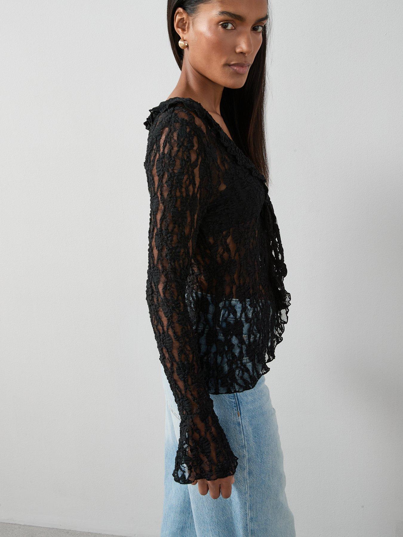 The Very Collection Frill Front Lace Top - Black | Very