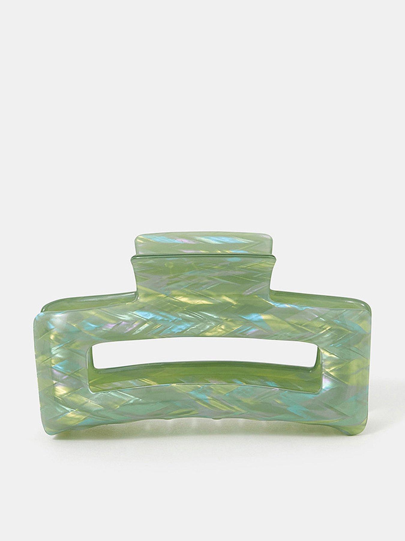 undefined Iridescent Resin Rectangular Claw Clip - Green
