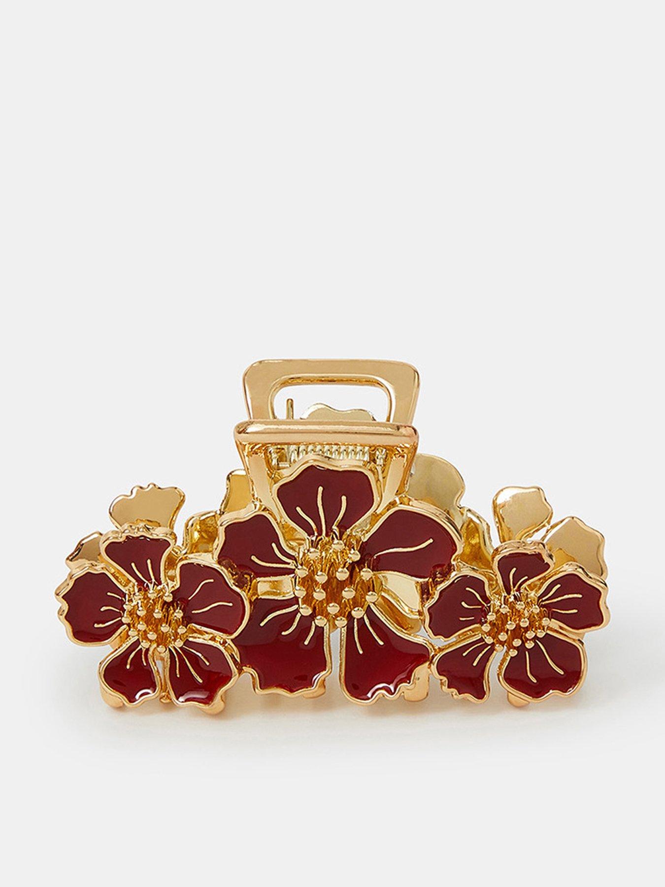 undefined Enamel Floral Claw Clip  - Red