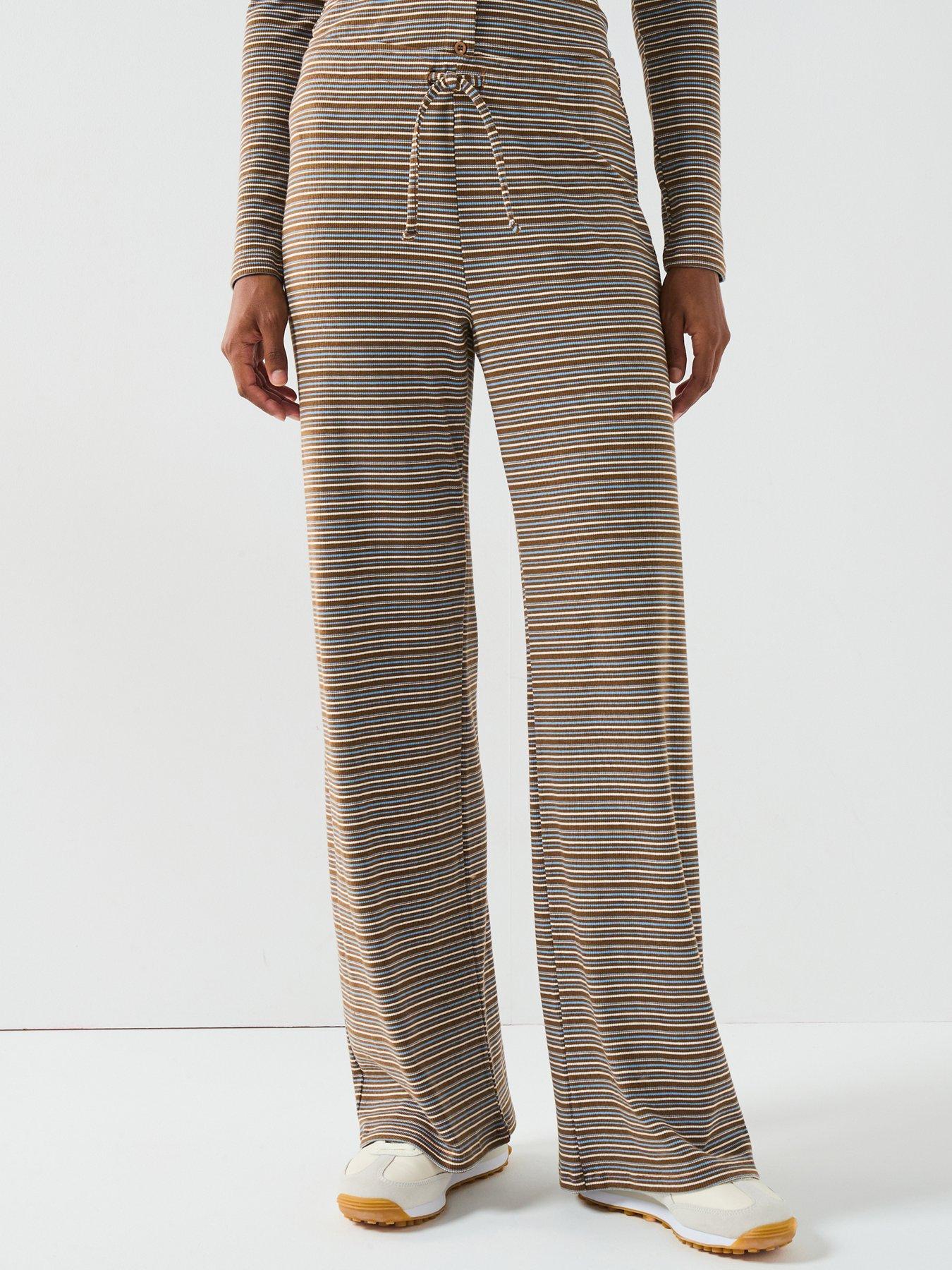 undefined Stripe Rib Wide Leg Trousers - Print