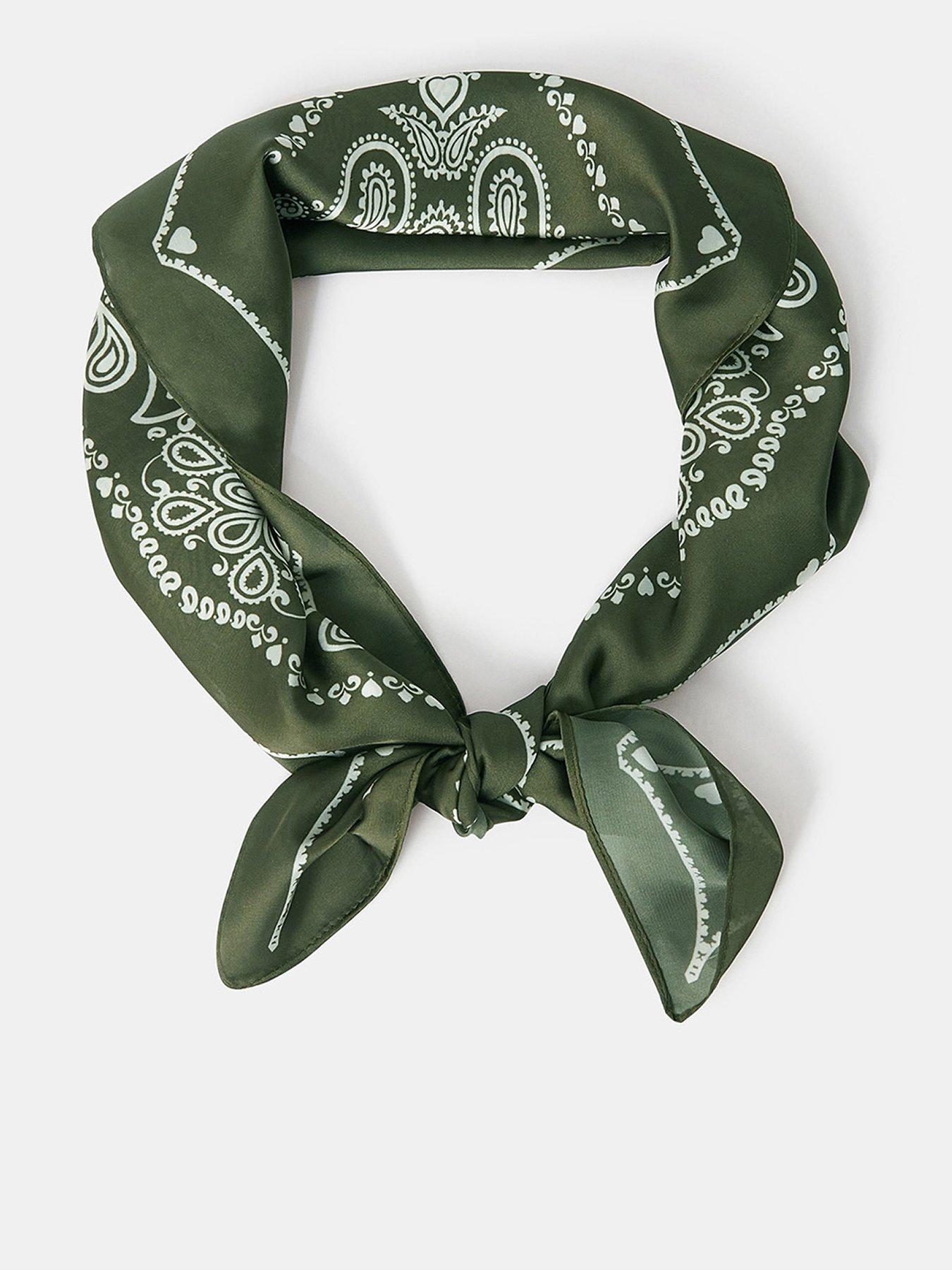 undefined Square Satin Bandana Scarf - Khaki