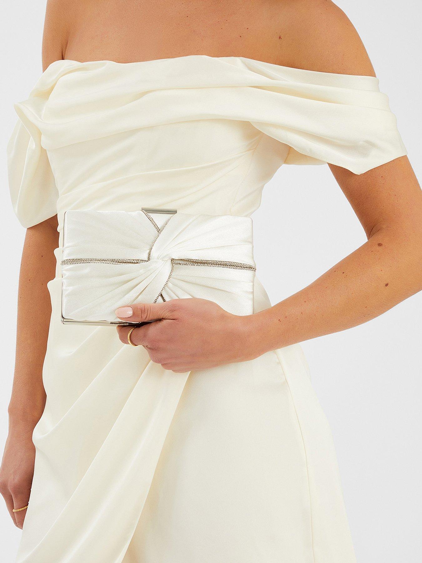 Image 2 of 5 of Accessorize Bridal Satin Pleat Clutch Bag - Cream