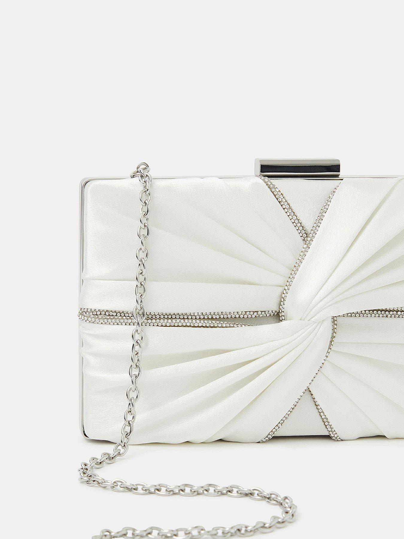 Image 4 of 5 of Accessorize Bridal Satin Pleat Clutch Bag - Cream