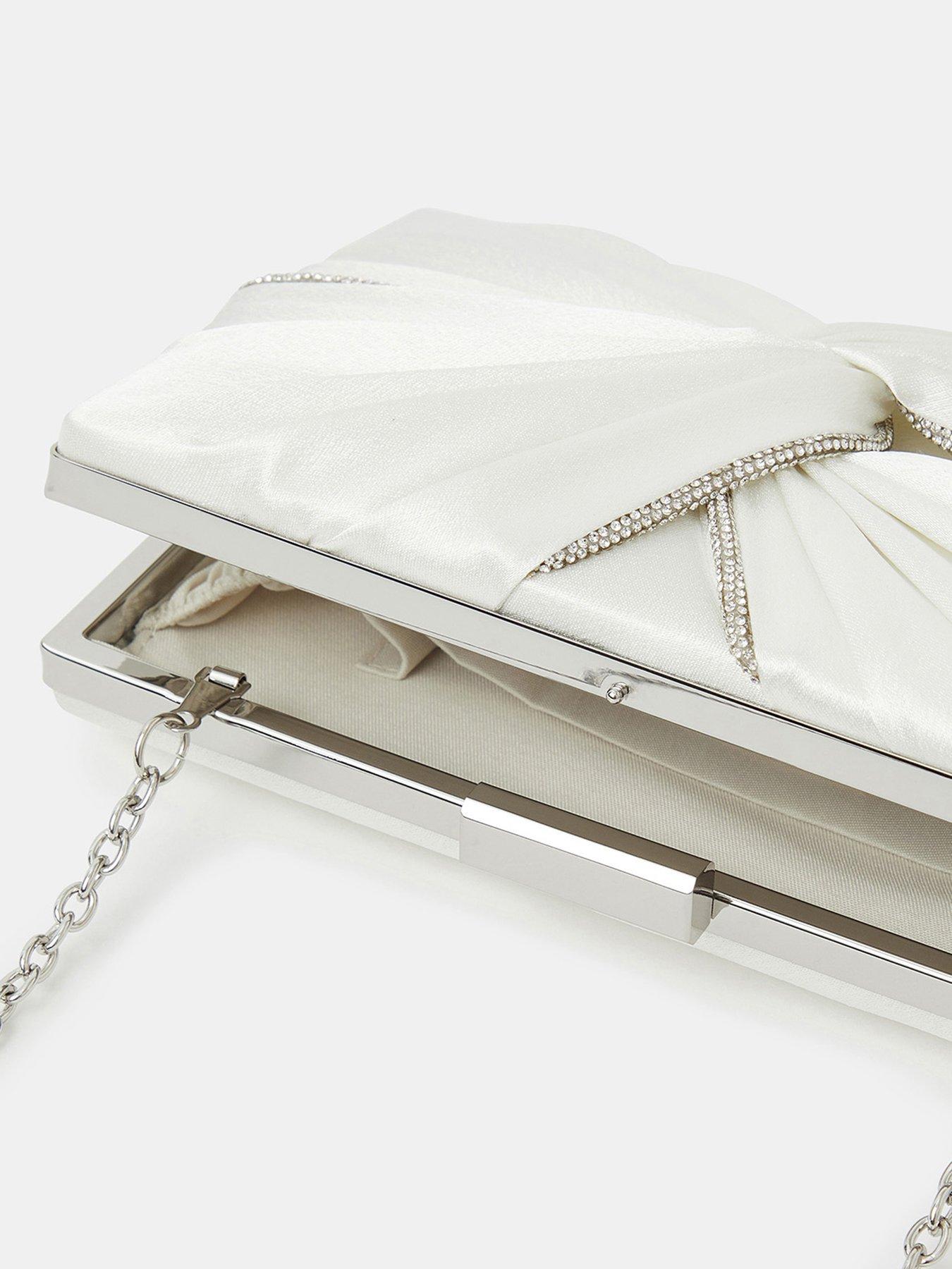 Image 5 of 5 of Accessorize Bridal Satin Pleat Clutch Bag - Cream