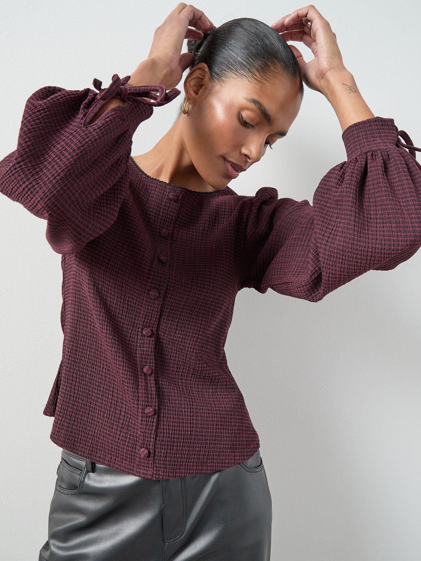 The Very Collection Gingham Check Lace Trim Top - Print