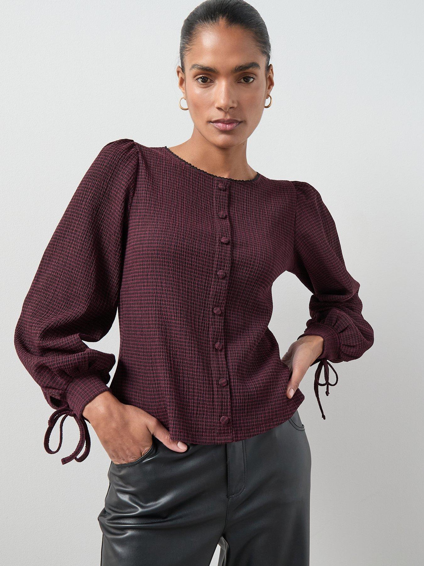 Image 1 of 7 of The Very Collection Gingham Check Lace Trim Top - Print