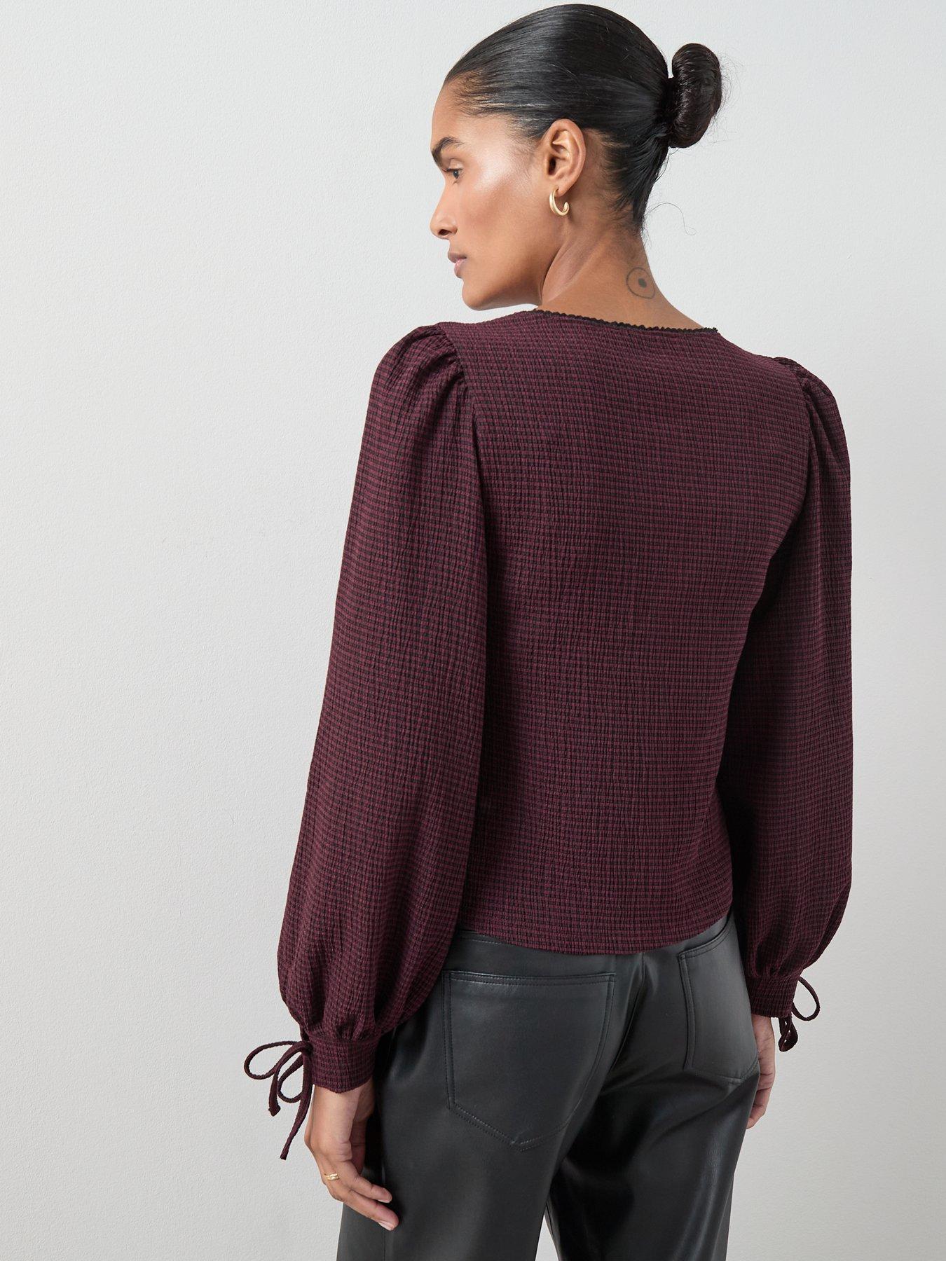 Image 2 of 7 of The Very Collection Gingham Check Lace Trim Top - Print