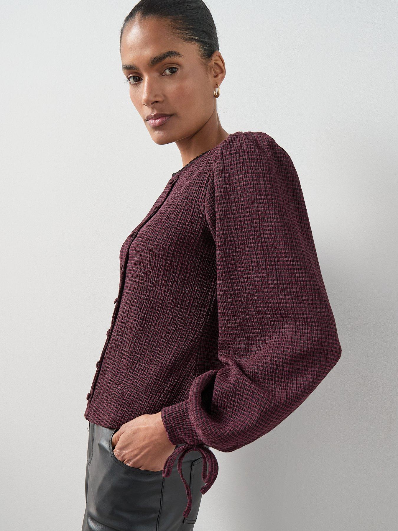 Image 4 of 7 of The Very Collection Gingham Check Lace Trim Top - Print