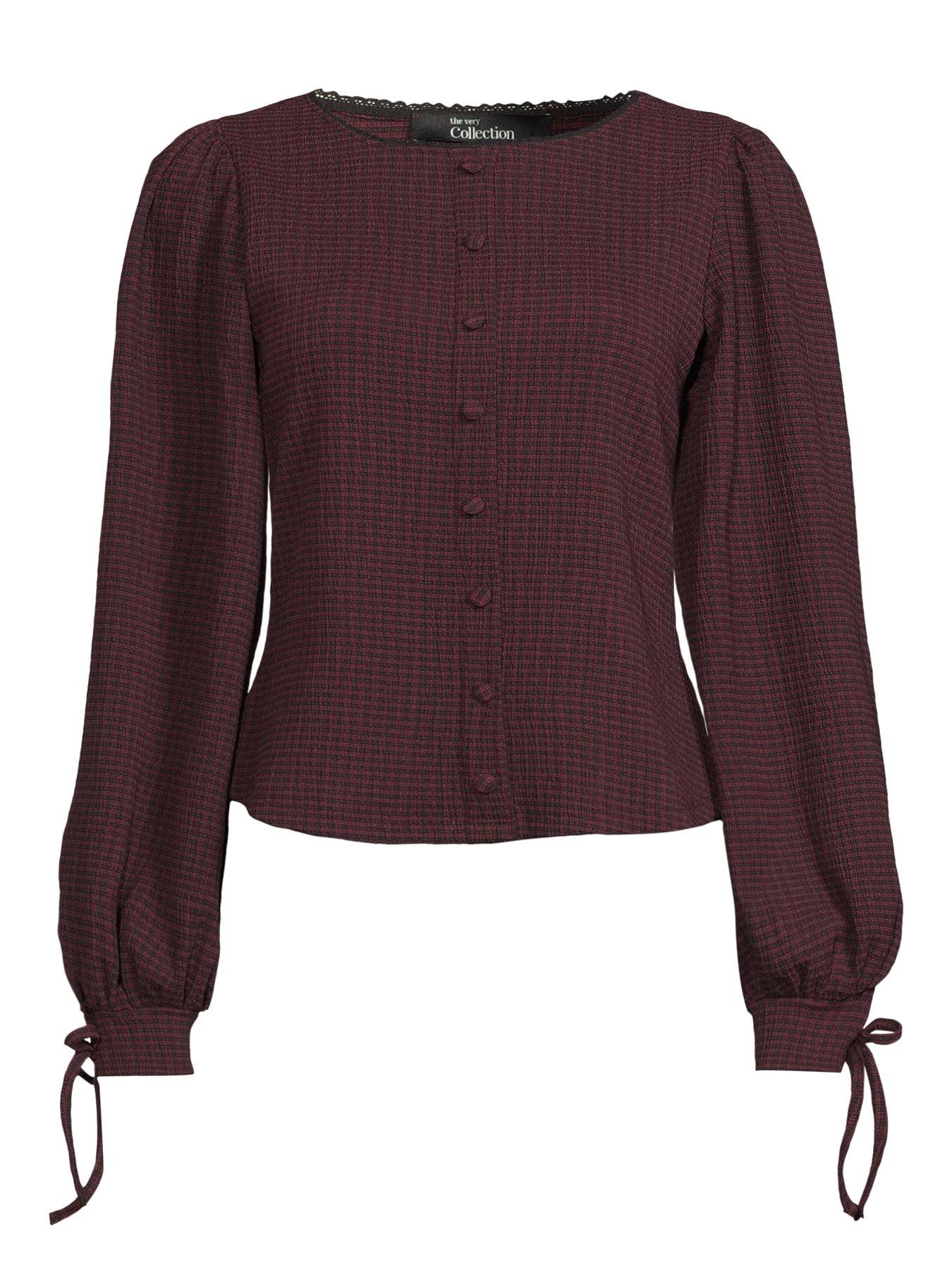 Image 7 of 7 of The Very Collection Gingham Check Lace Trim Top - Print