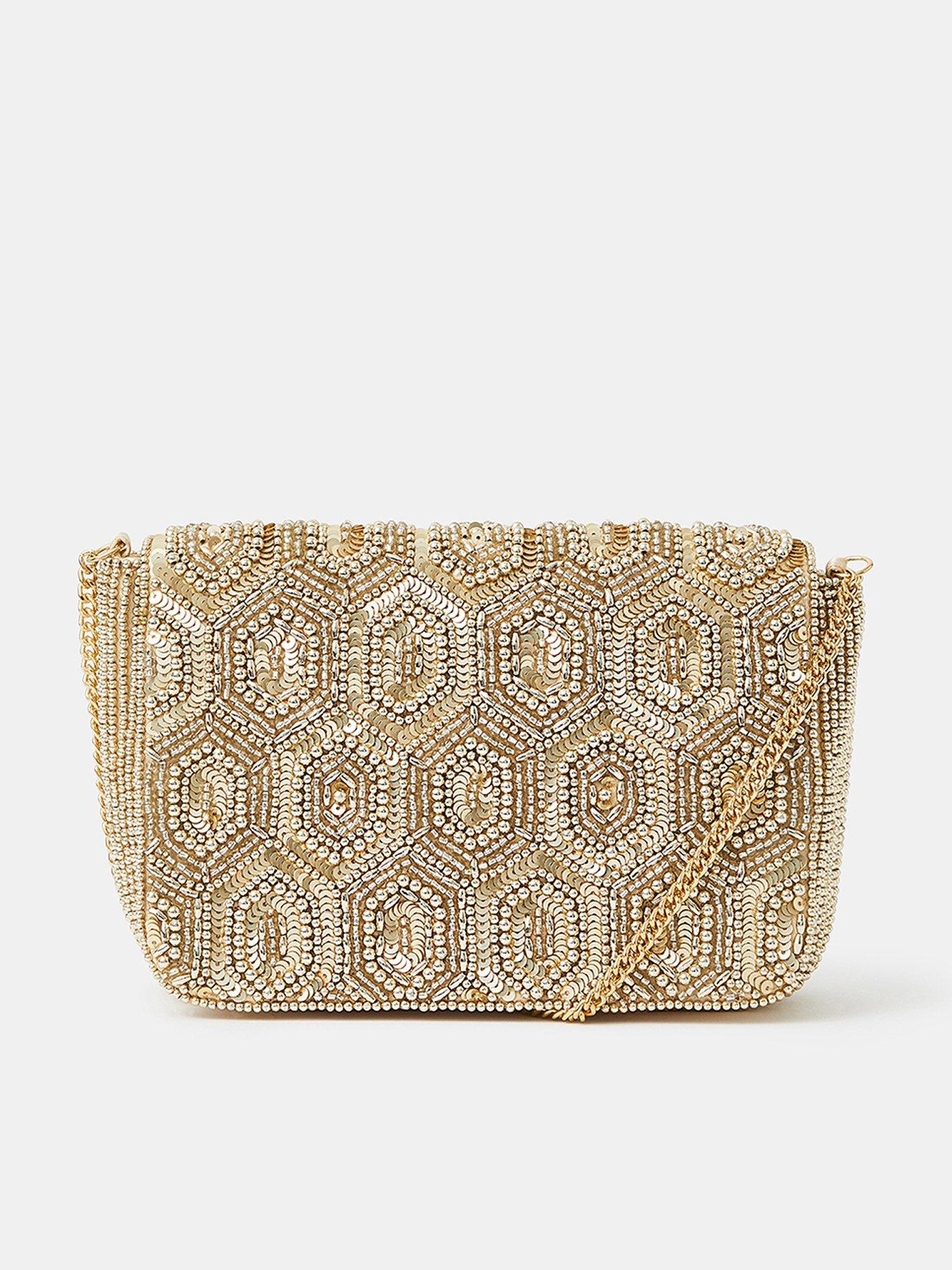 undefined Embellished Fold Over Clutch Bag - Gold