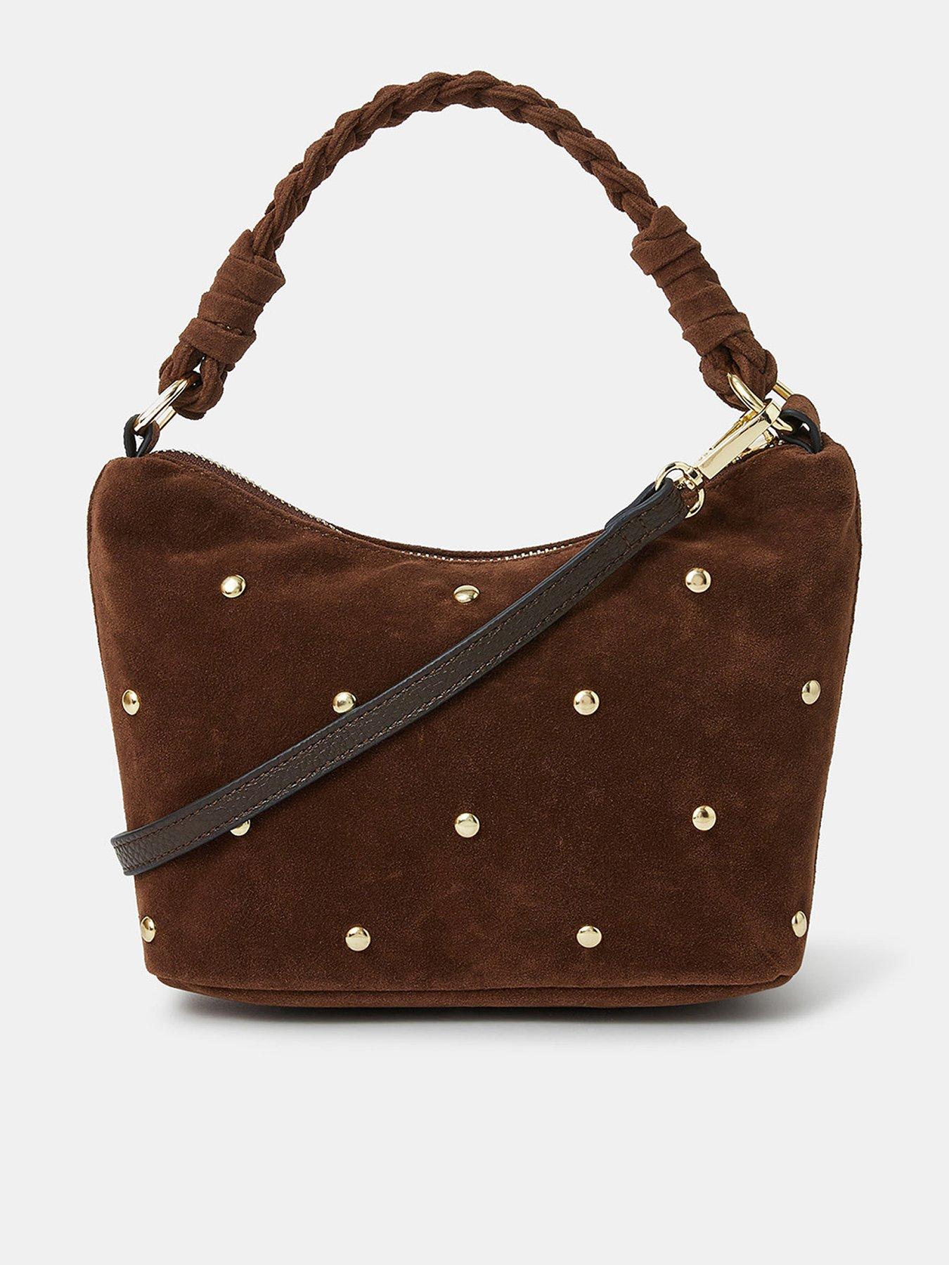 undefined Suedette Stud Handbag - Brown