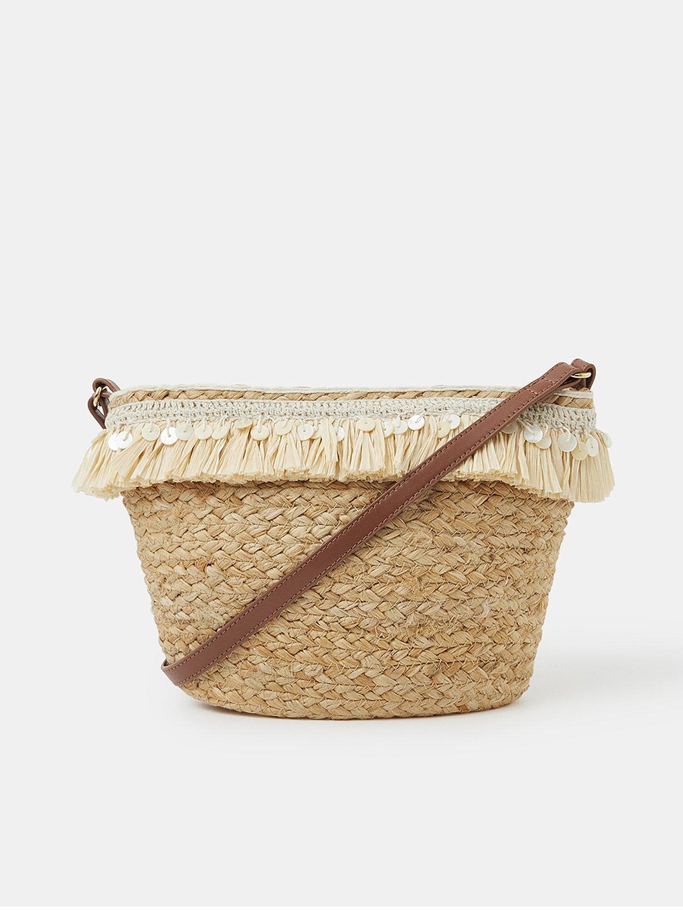 undefined Jute Fringe Crossbody Bag - Beige
