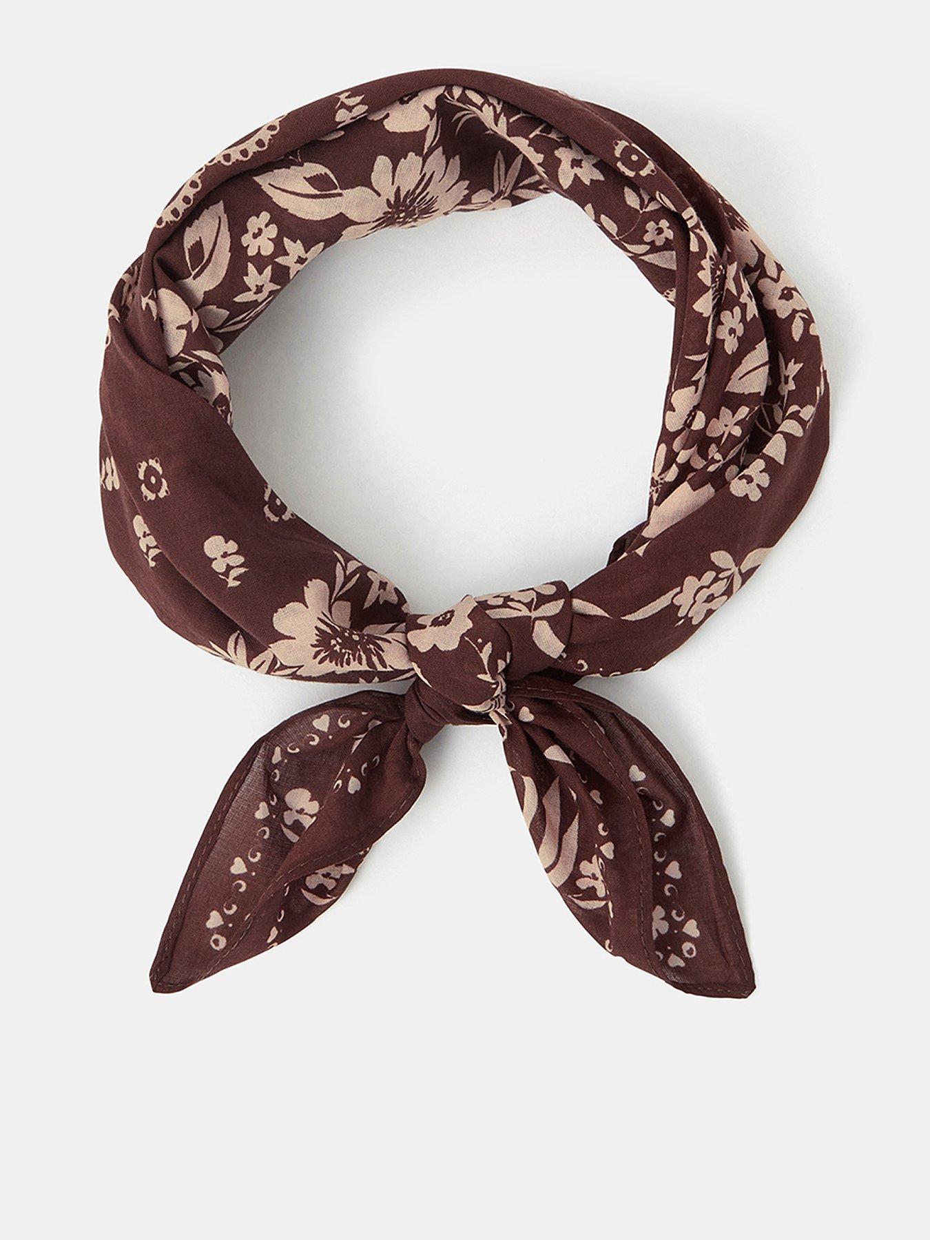 undefined Small Floral Cotton Square Scarf - Brown