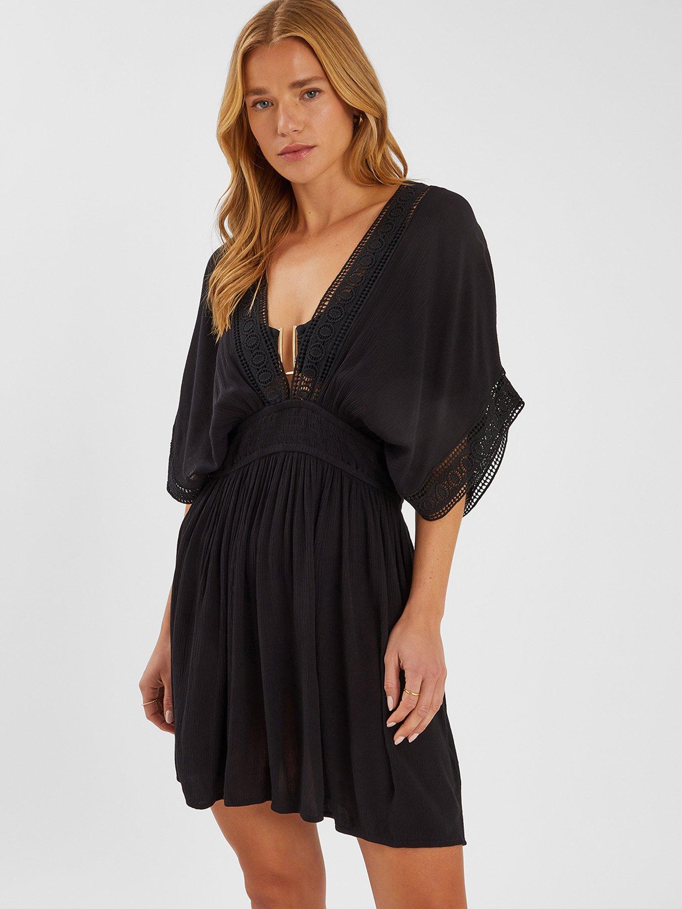 undefined Crochet Trim Kaftan  - Black