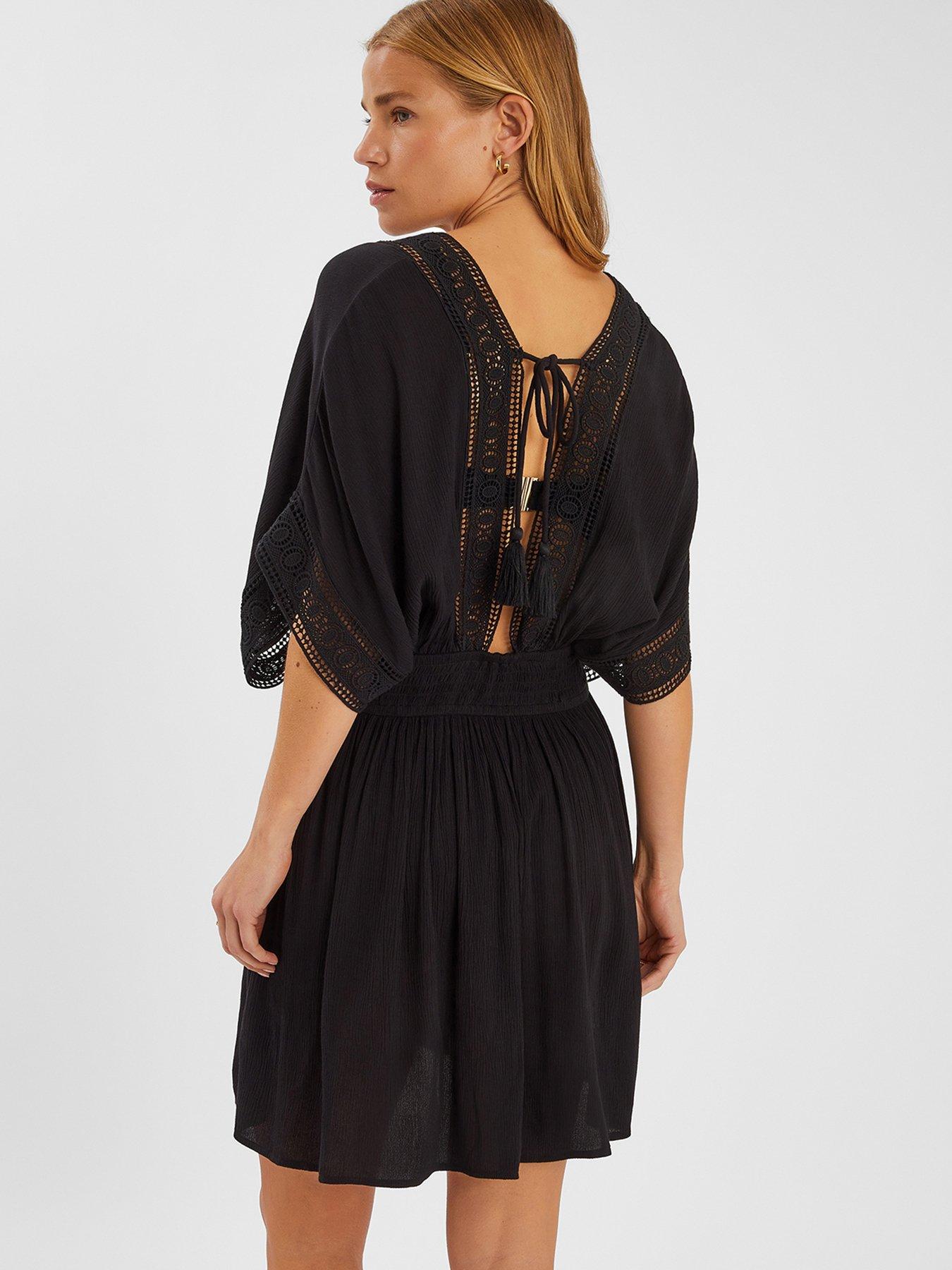 Image 2 of 3 of Accessorize Crochet Trim Kaftan  - Black