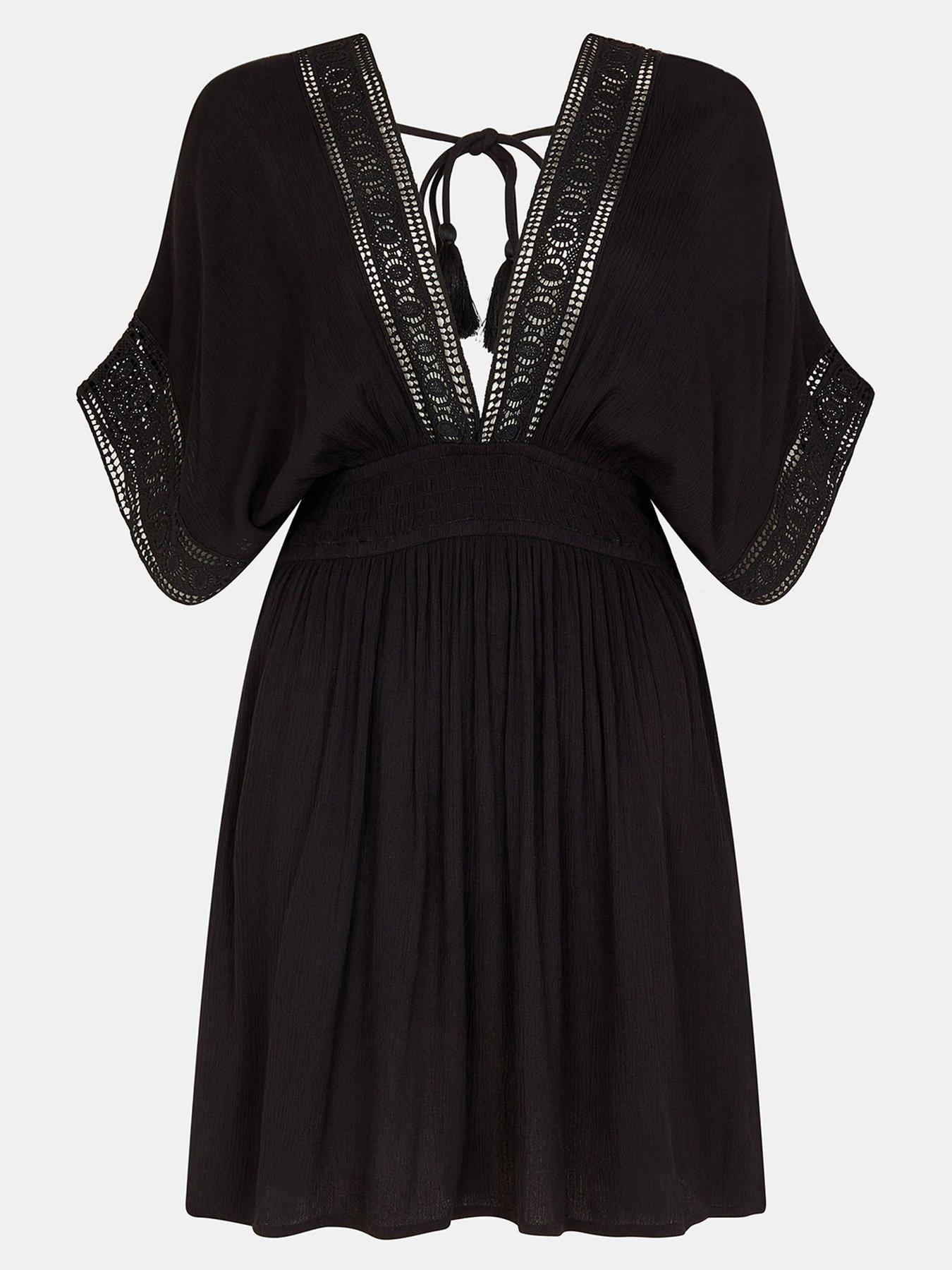 Image 3 of 3 of Accessorize Crochet Trim Kaftan  - Black