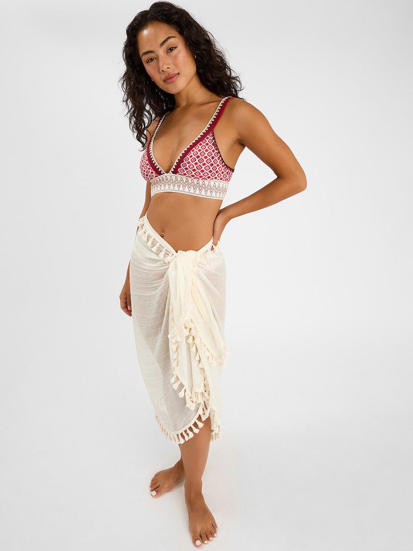 undefined Tassel Trim Sarong - Cream