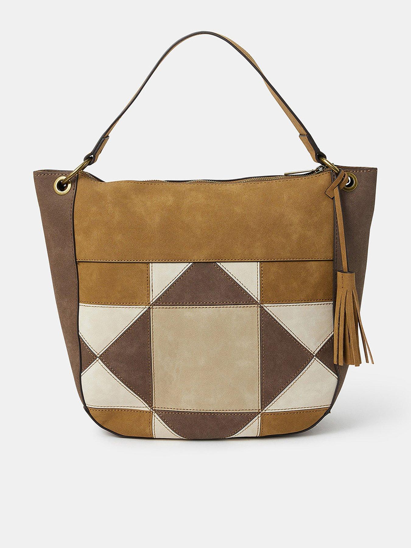 undefined Patchwork Suedette Shoulder Bag - Light Brown