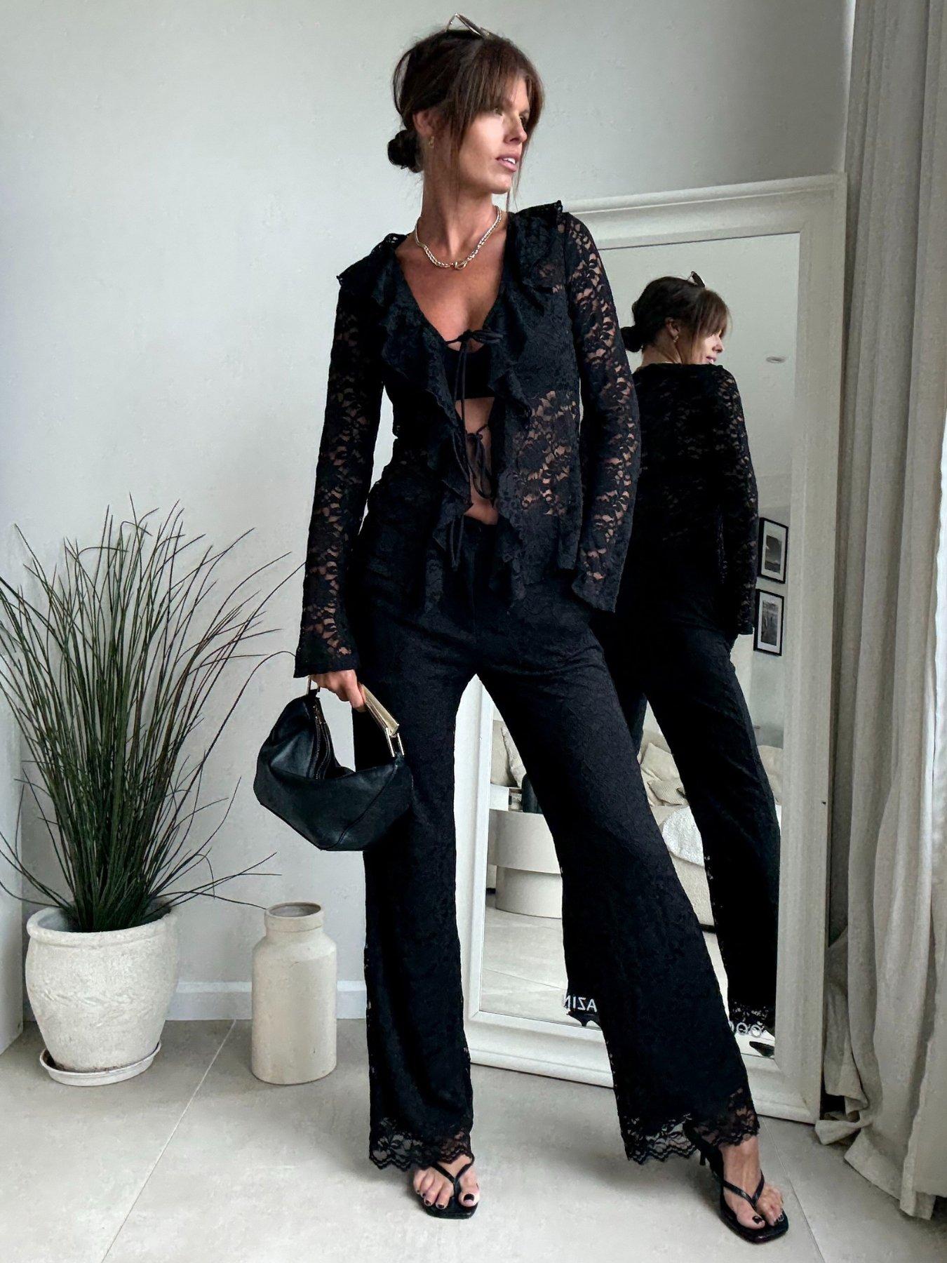 undefined Lace Frill Top - Black