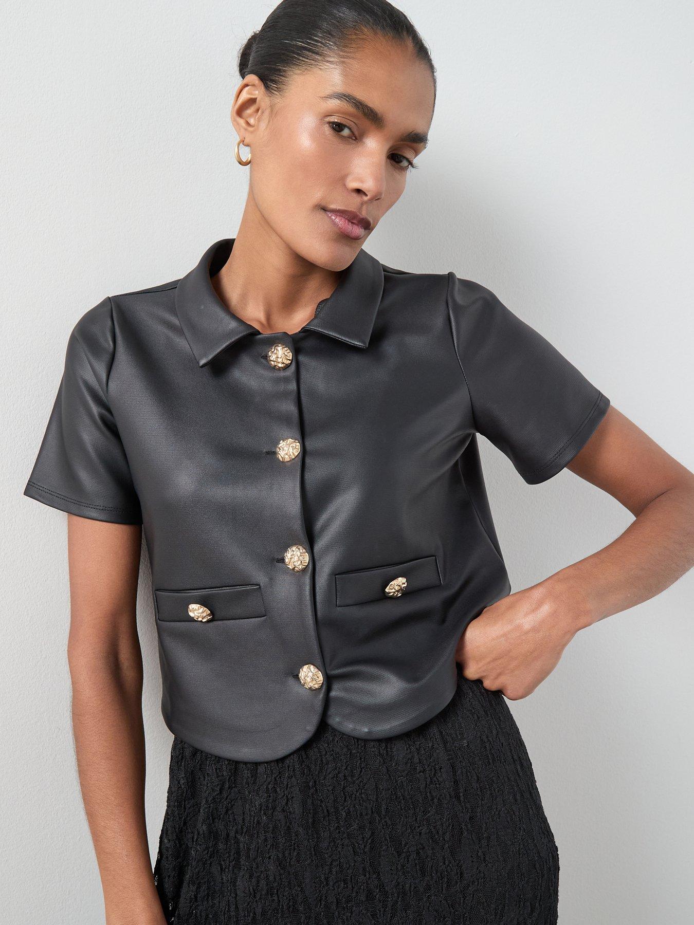 The Very Collection Pu Button Up Top