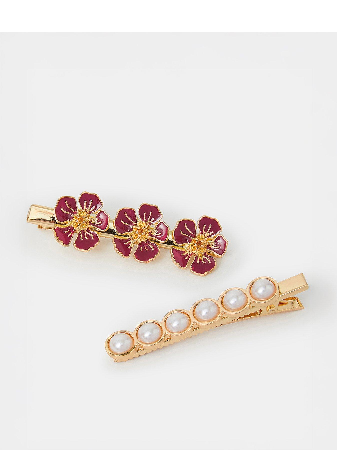 undefined 2-pack Flower & Pearl Hair Clips - Red
