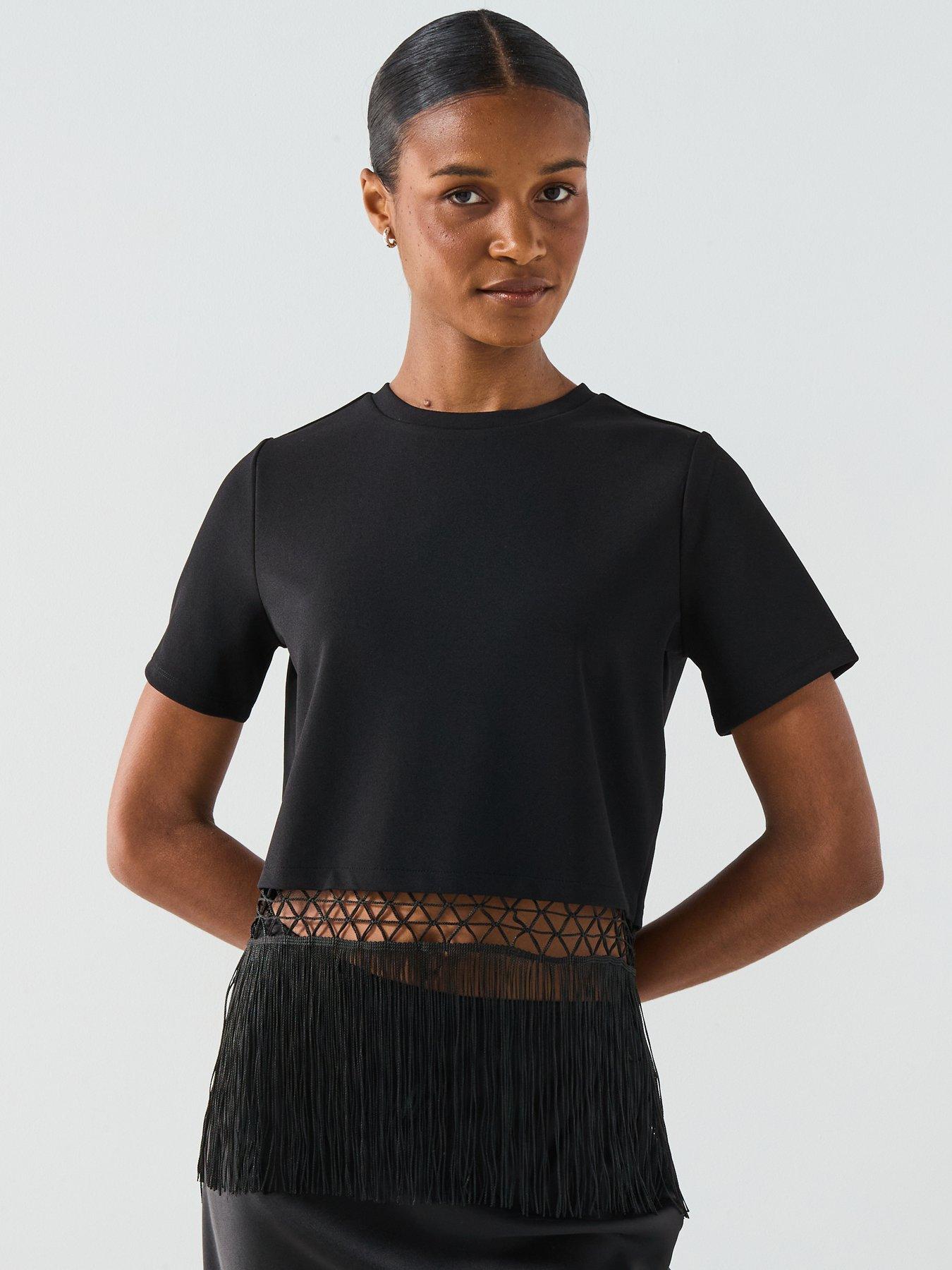 undefined Fringe Hem Top - Black