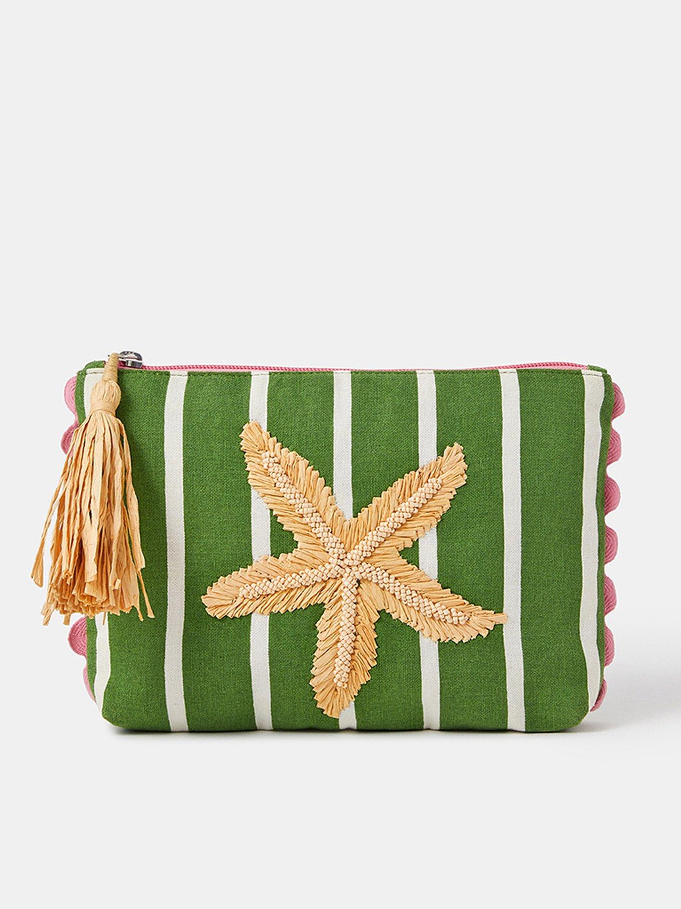 undefined Raffia Starfish Stripe Pouch - Green