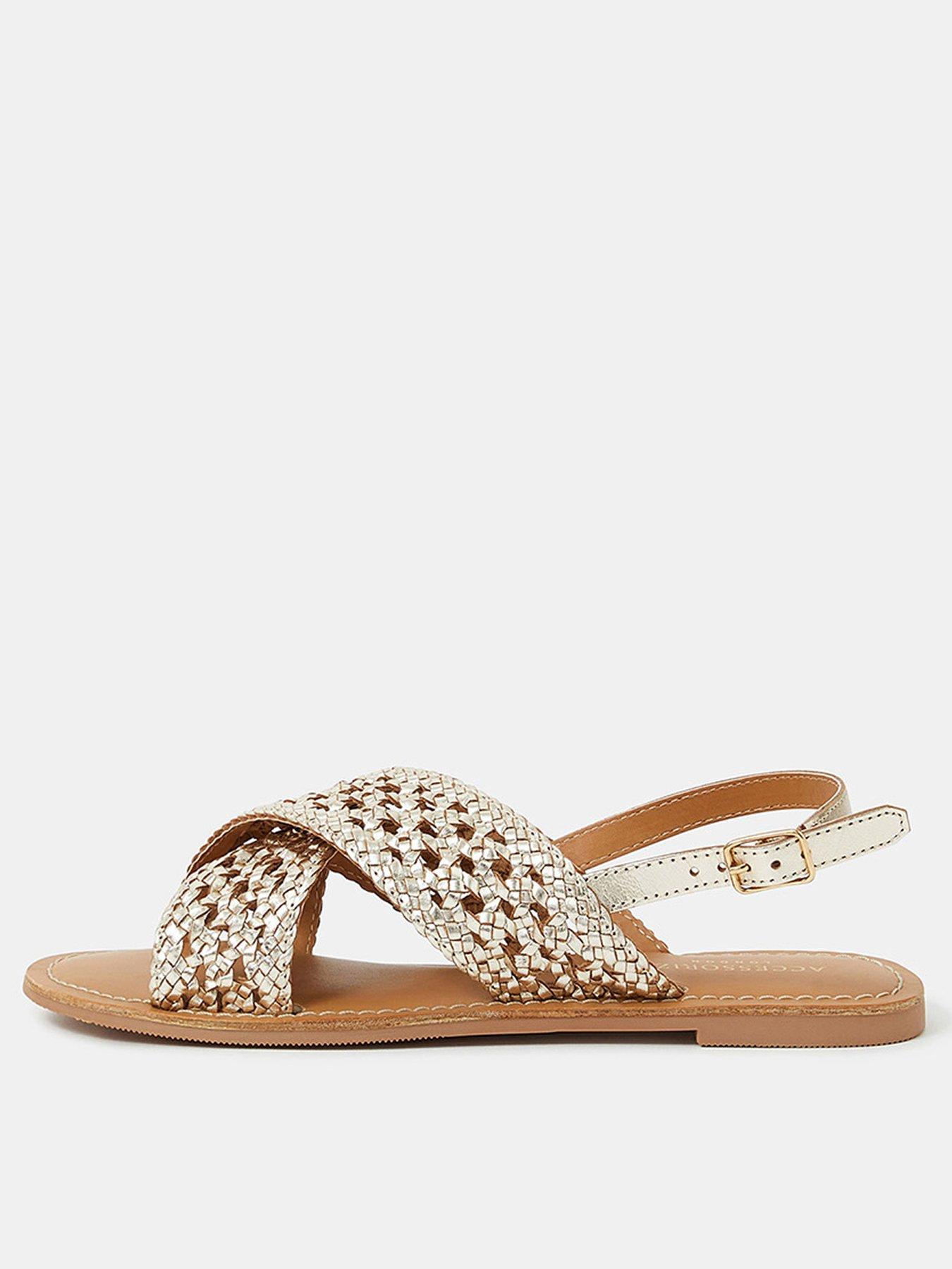 Image 1 of 4 of Accessorize Woven Metallic Cross-strap Sandals - Gold