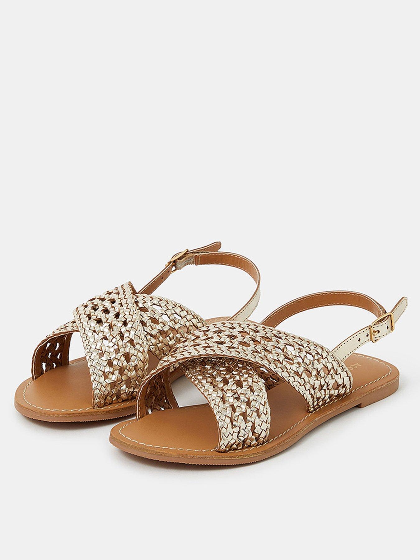 Image 2 of 4 of Accessorize Woven Metallic Cross-strap Sandals - Gold