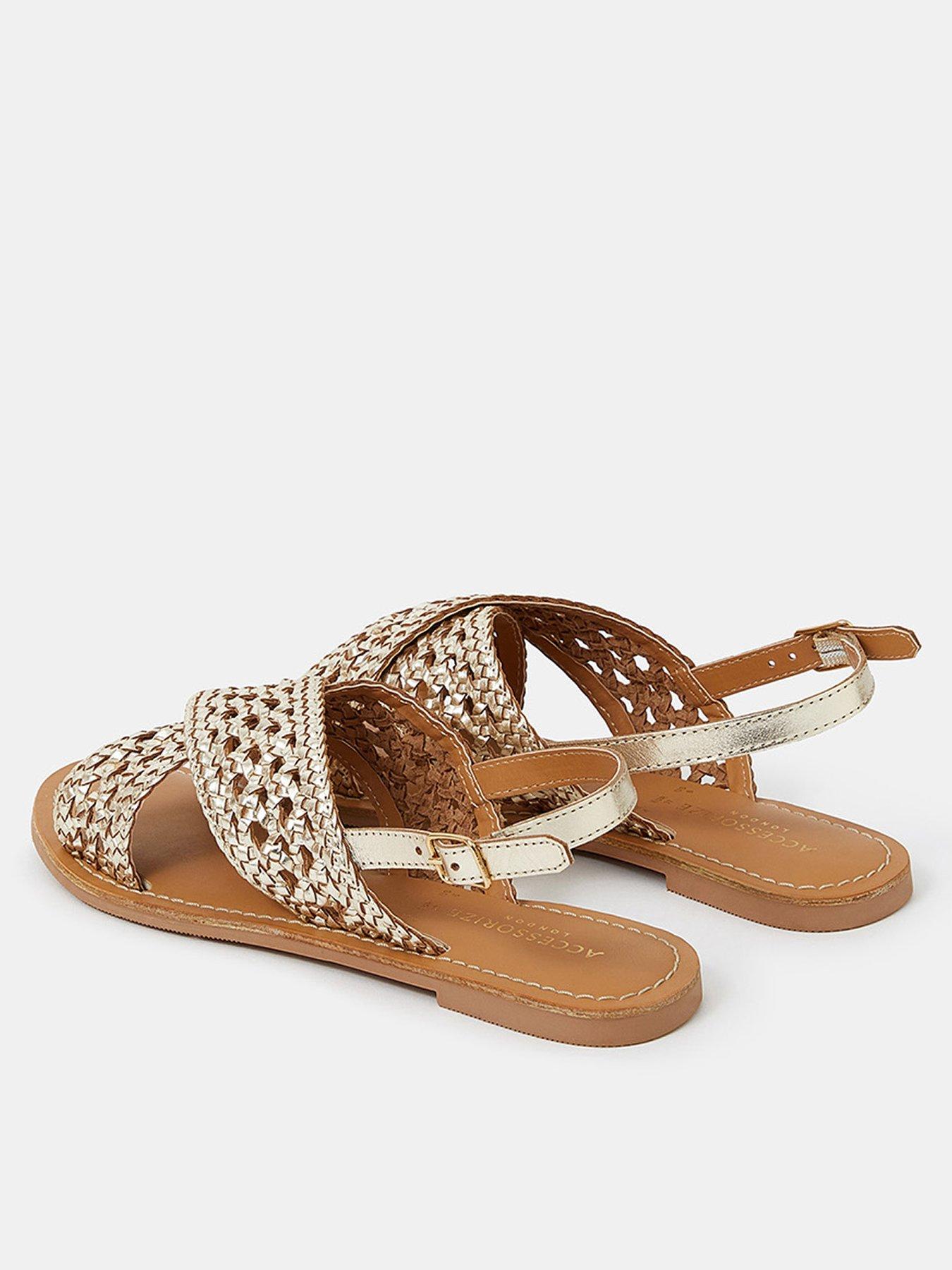 Image 3 of 4 of Accessorize Woven Metallic Cross-strap Sandals - Gold