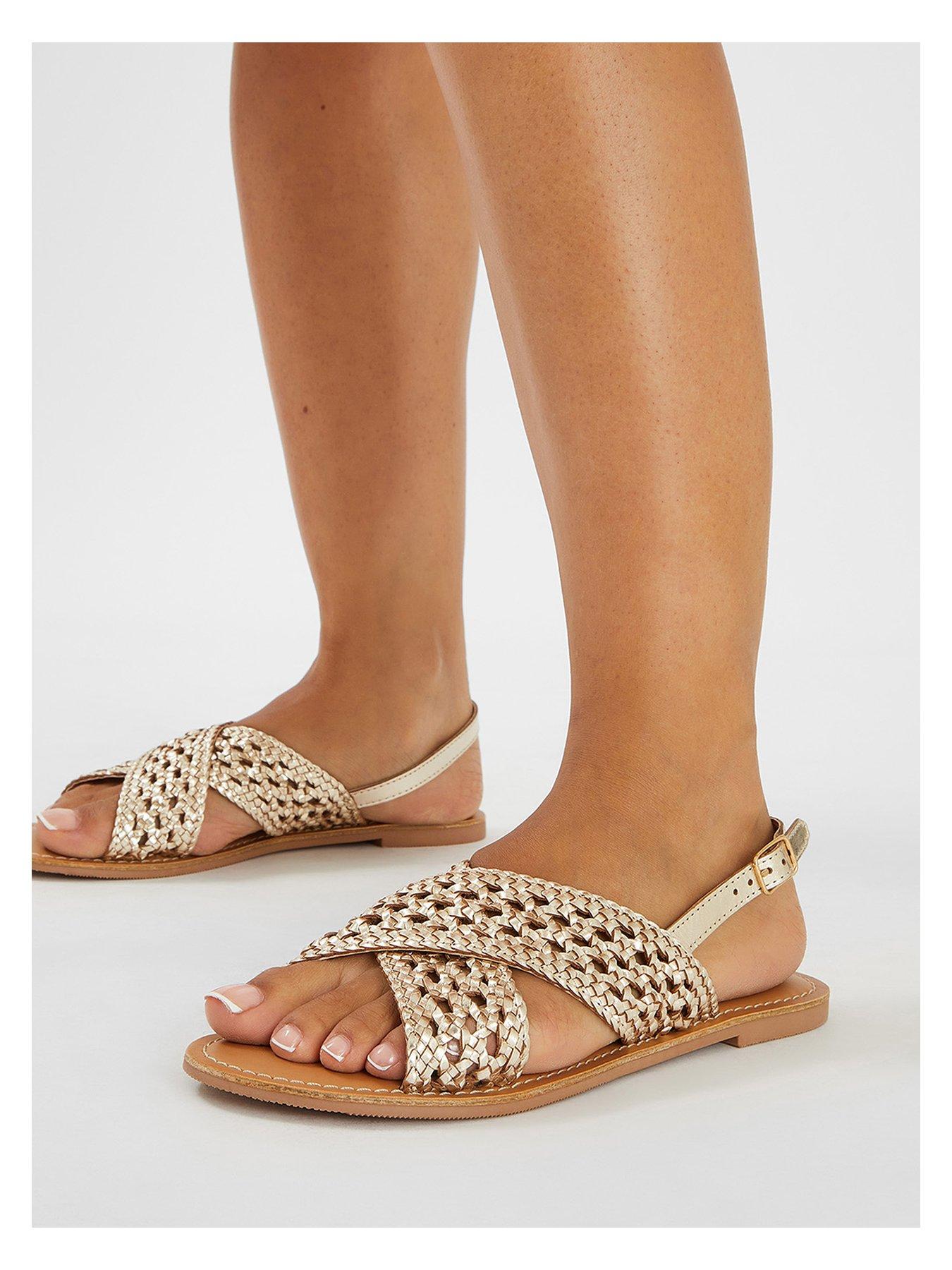 Image 4 of 4 of Accessorize Woven Metallic Cross-strap Sandals - Gold