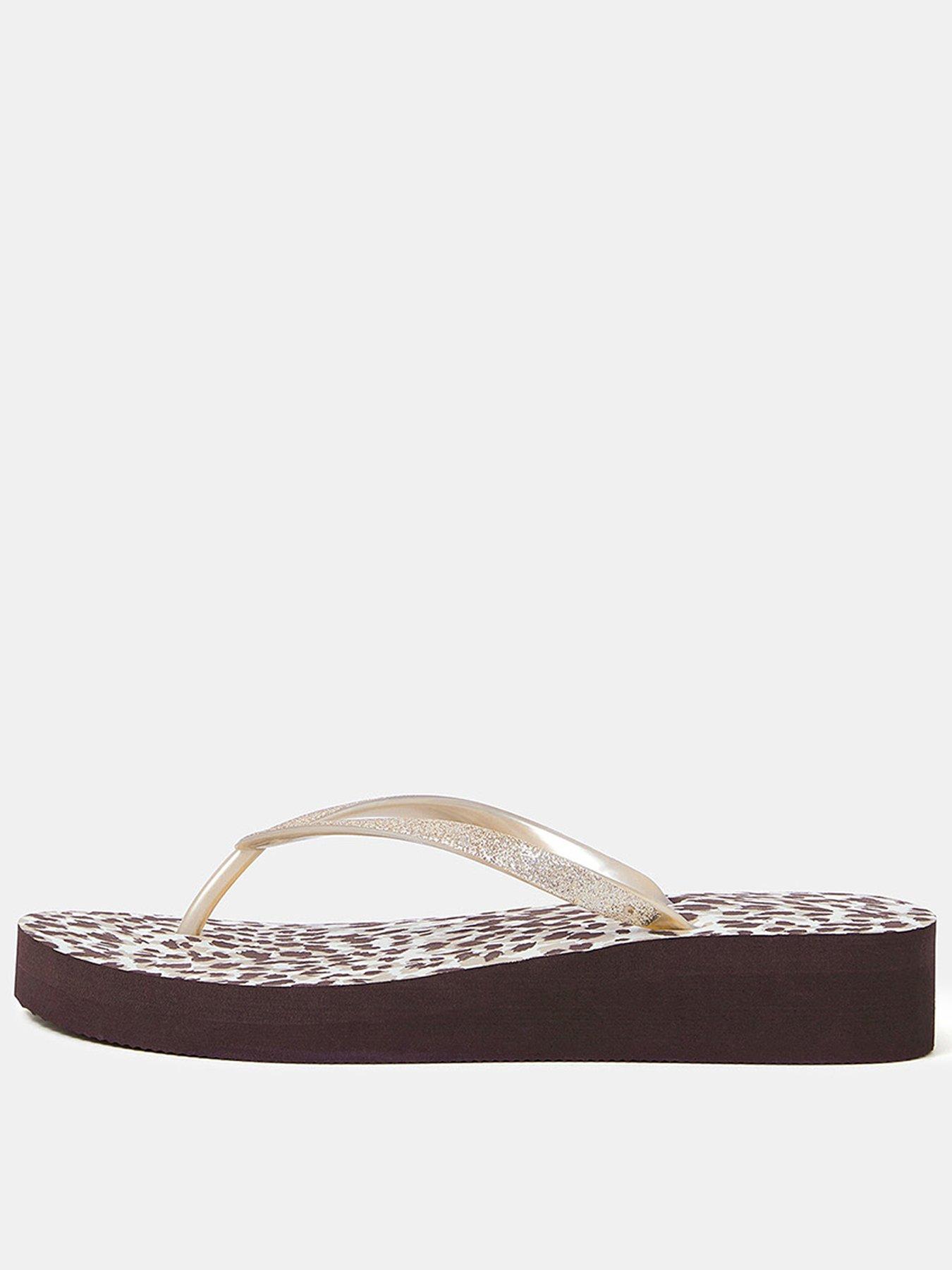 undefined Leopard Print Wedge Flip Flops - Brown