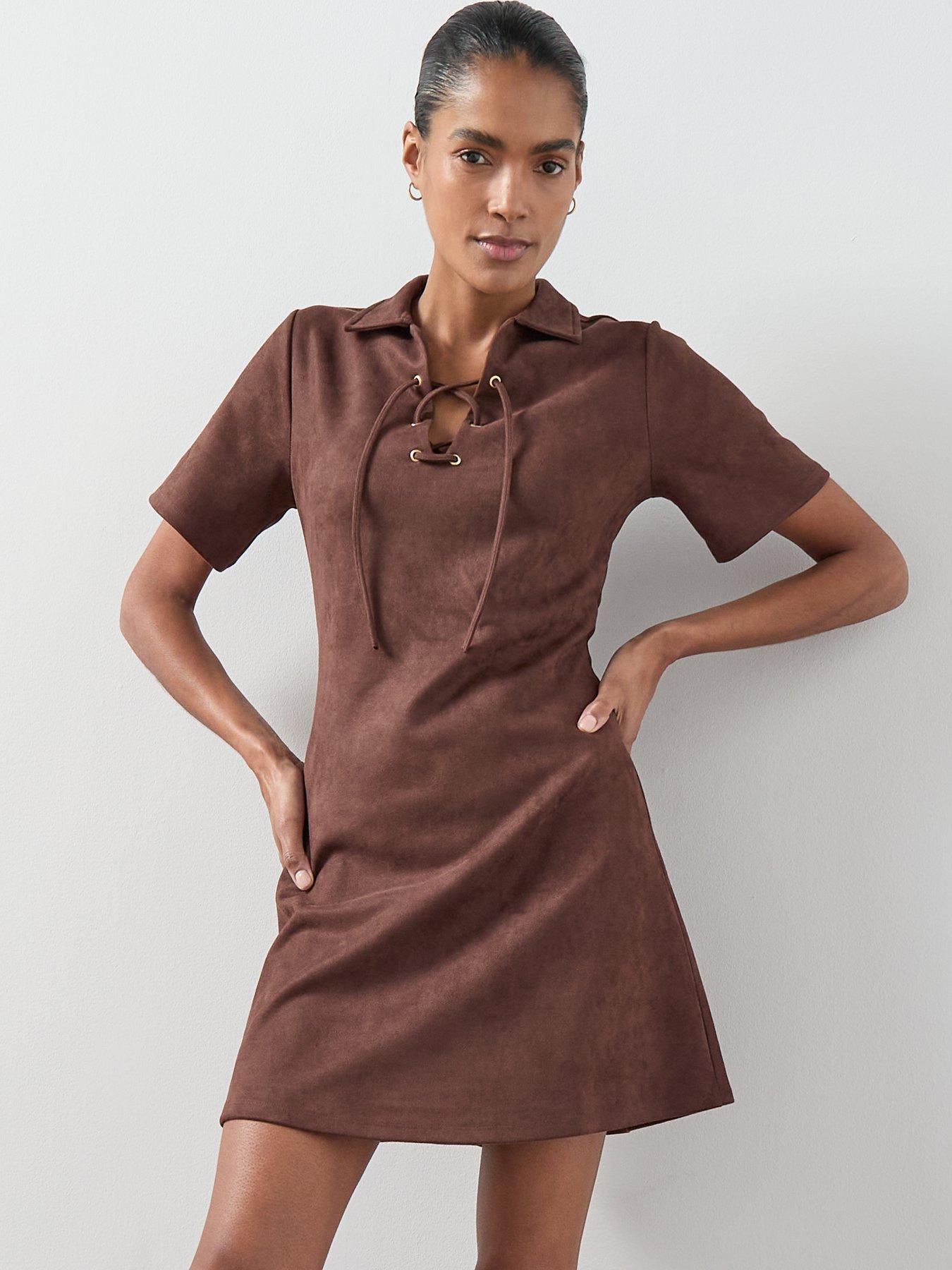 chinese dress ladies Lace Up Suede Mini Dress