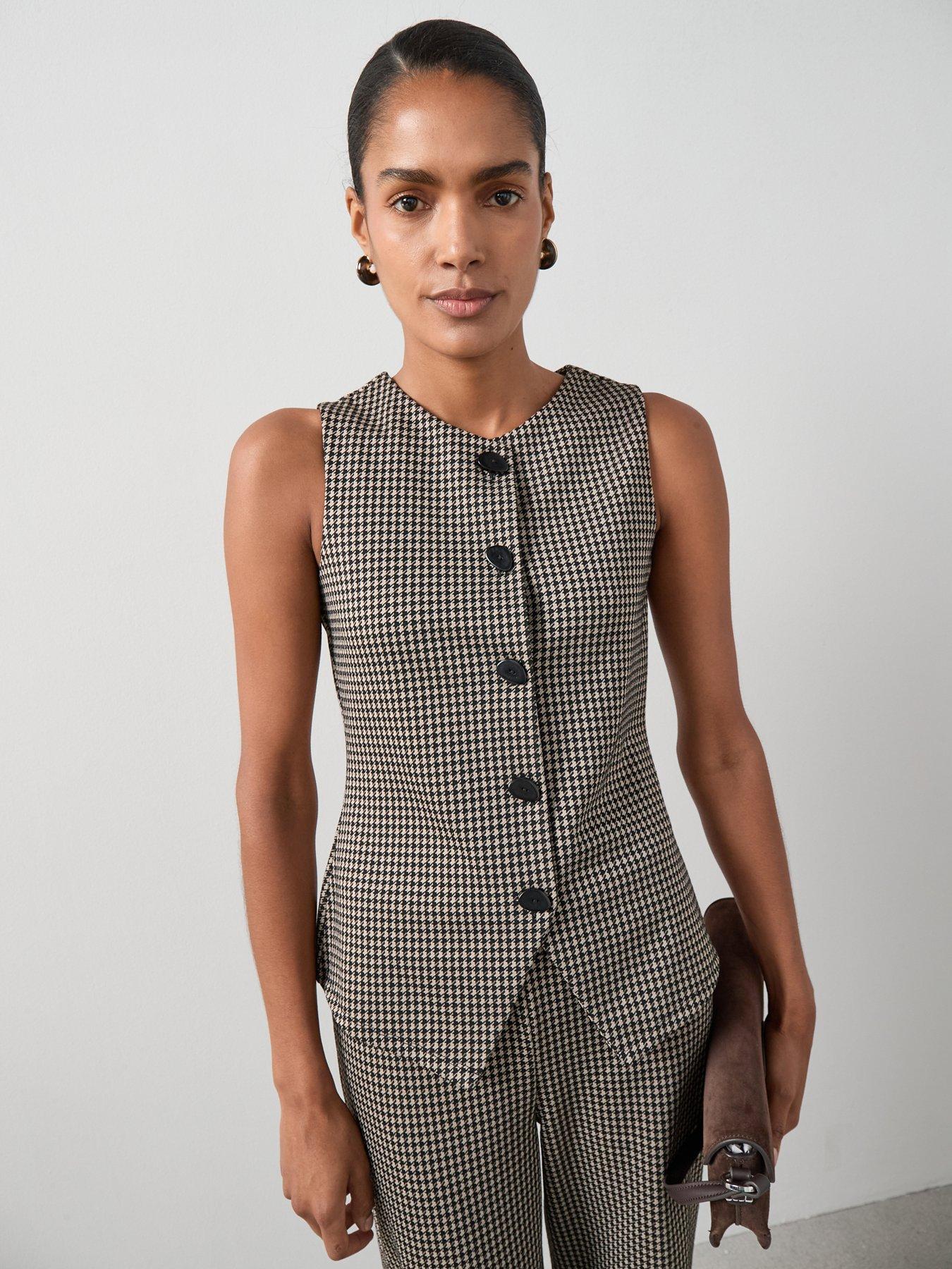 The Very Collection Check Button Up Longline Waistcoat Top Co-Ord - Houndstooth - Print