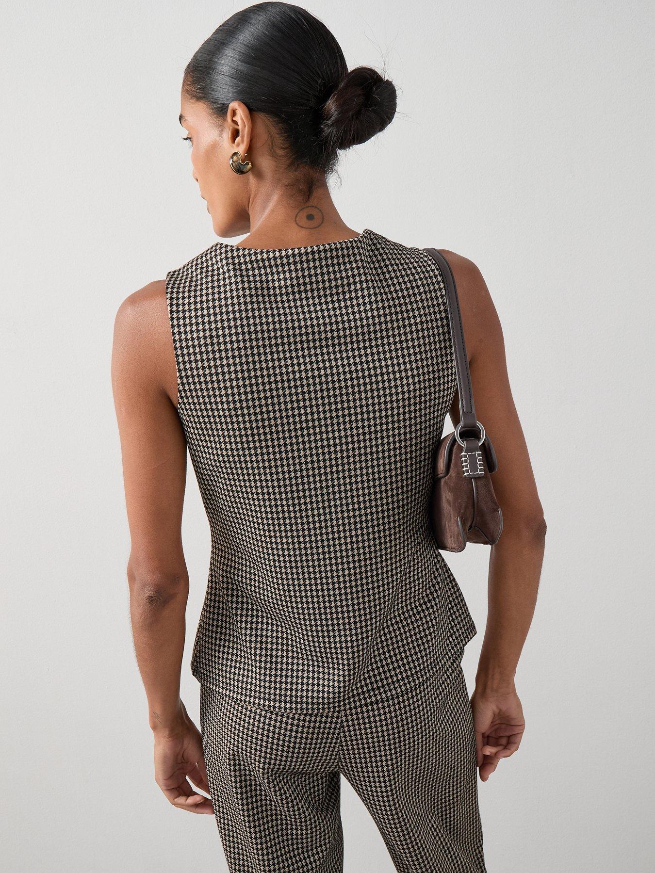 Image 2 of 7 of The Very Collection Check Button Up Longline Waistcoat Top Co-Ord - Houndstooth - Print