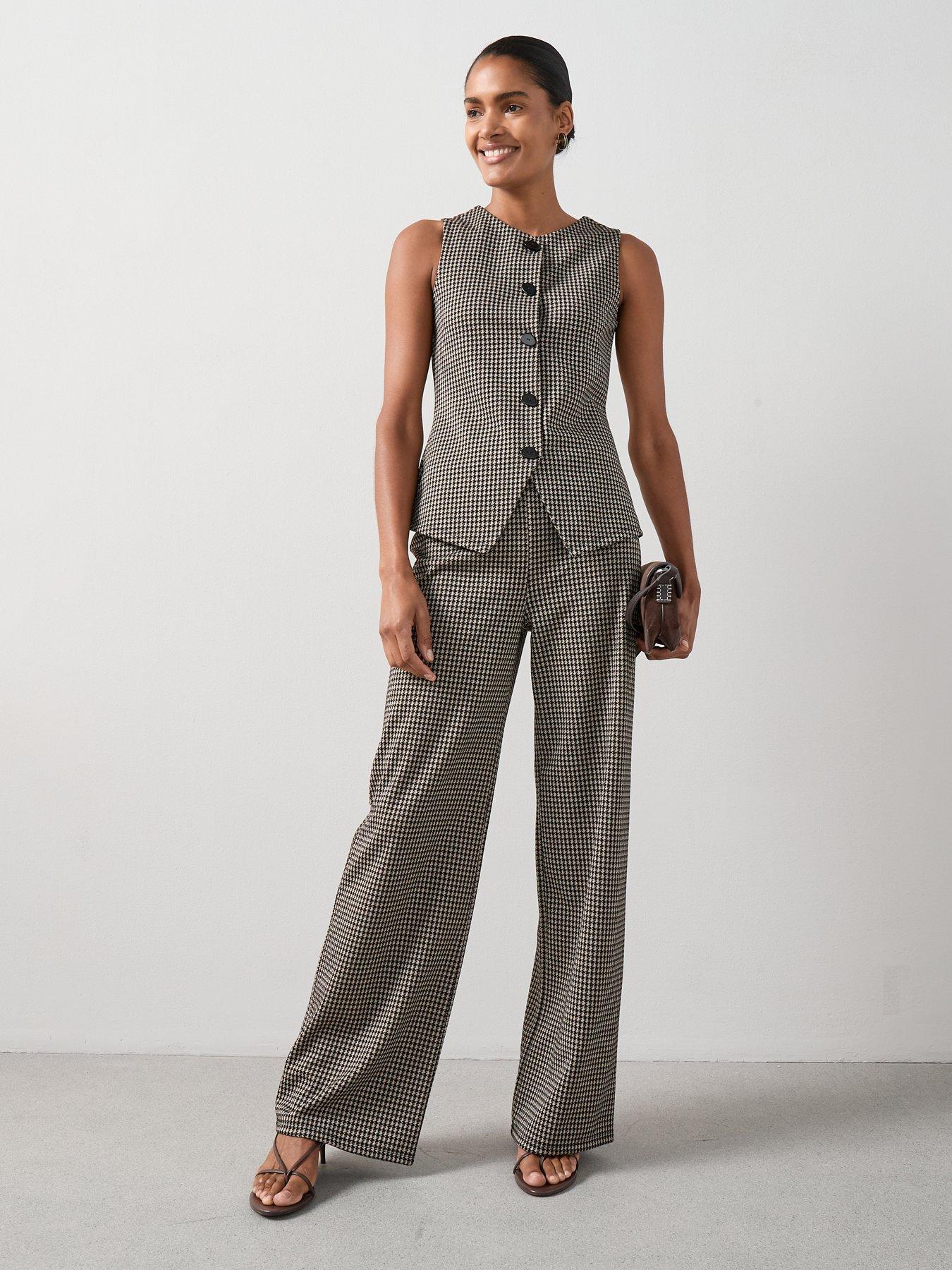 Image 3 of 7 of The Very Collection Check Button Up Longline Waistcoat Top Co-Ord - Houndstooth - Print