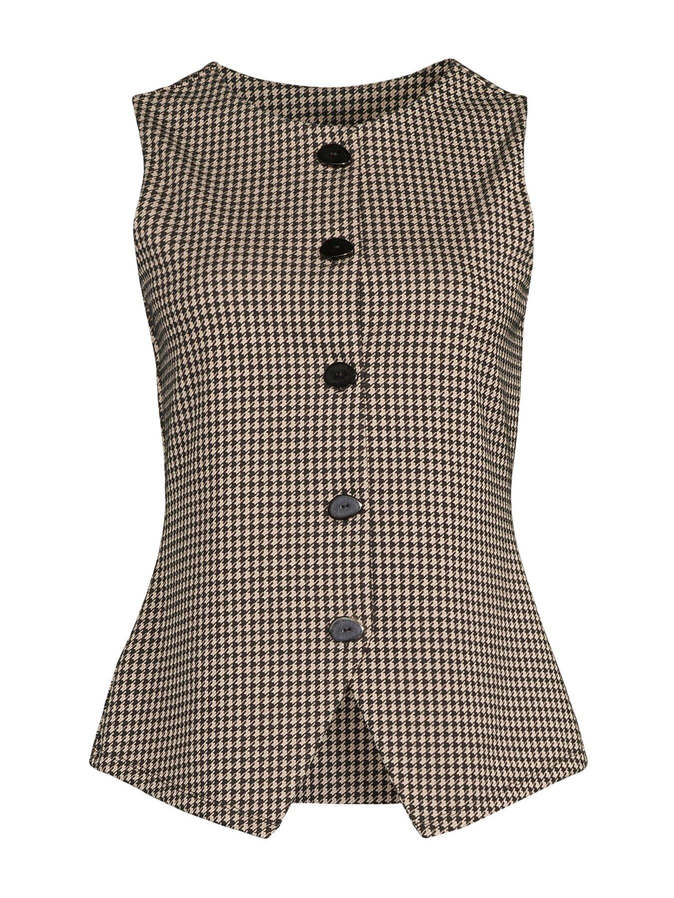 Image 7 of 7 of The Very Collection Check Button Up Longline Waistcoat Top Co-Ord - Houndstooth - Print