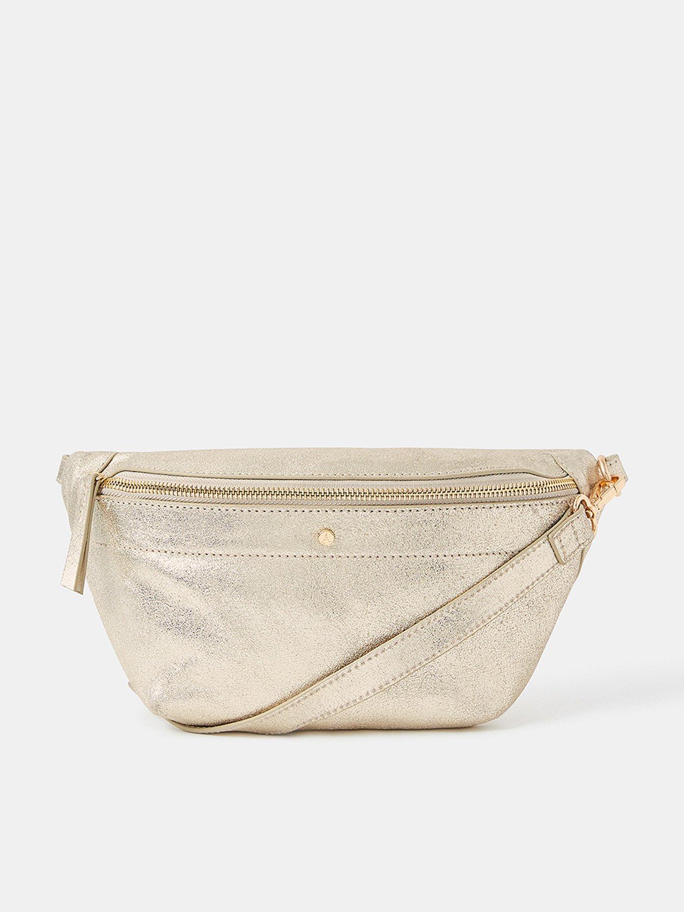undefined Metallic Leather Sling Crossbody Bag - Gold