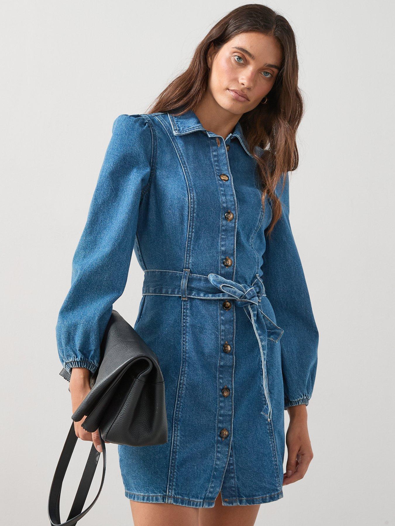 Denim Smock Dress New Look Jean Dress Buy Mid Blue Tie Front Denim