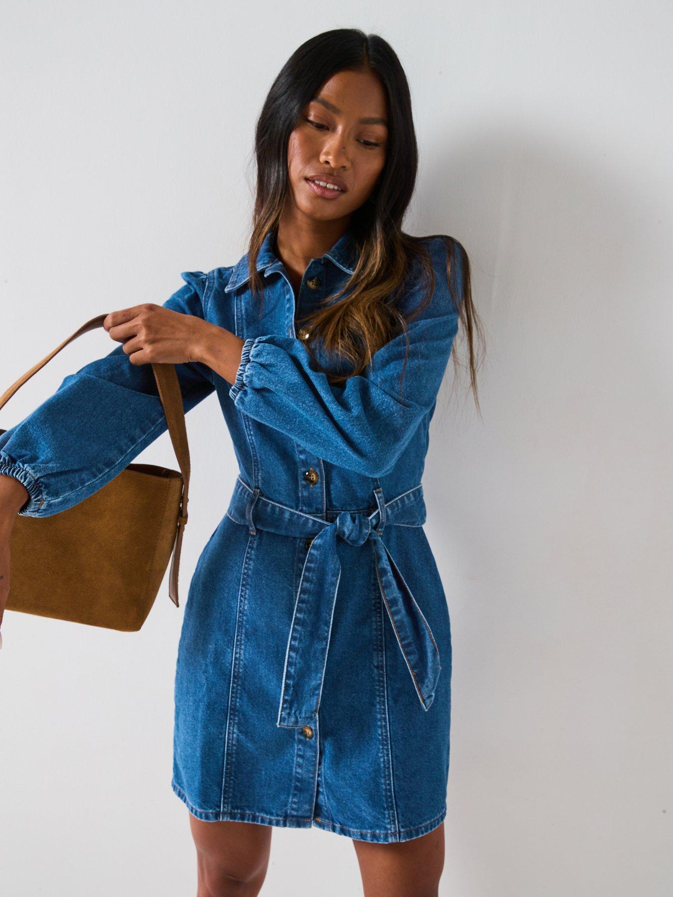 undefined Denim Button Through Midi Dress - Mid Wash