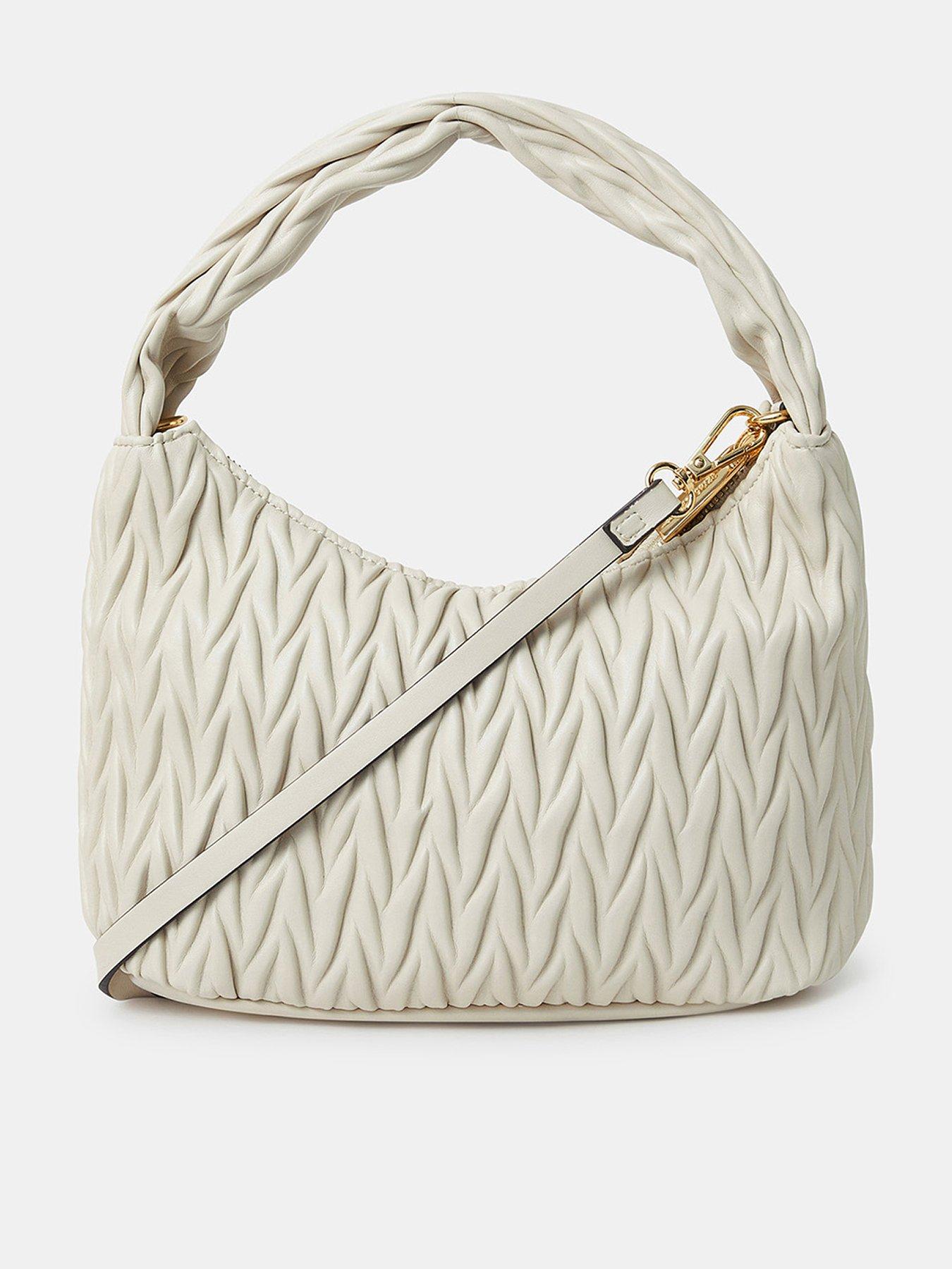 undefined Ruched Faux Leather Handbag - Cream