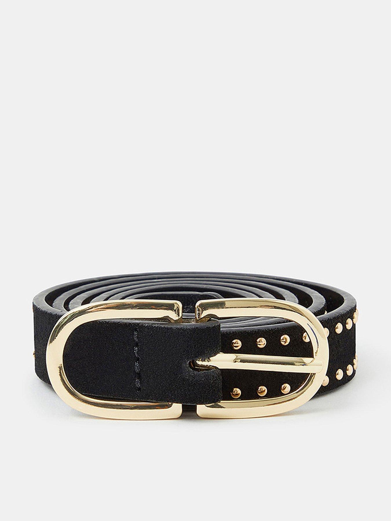 undefined Suede Studded Skinny Belt  - Black