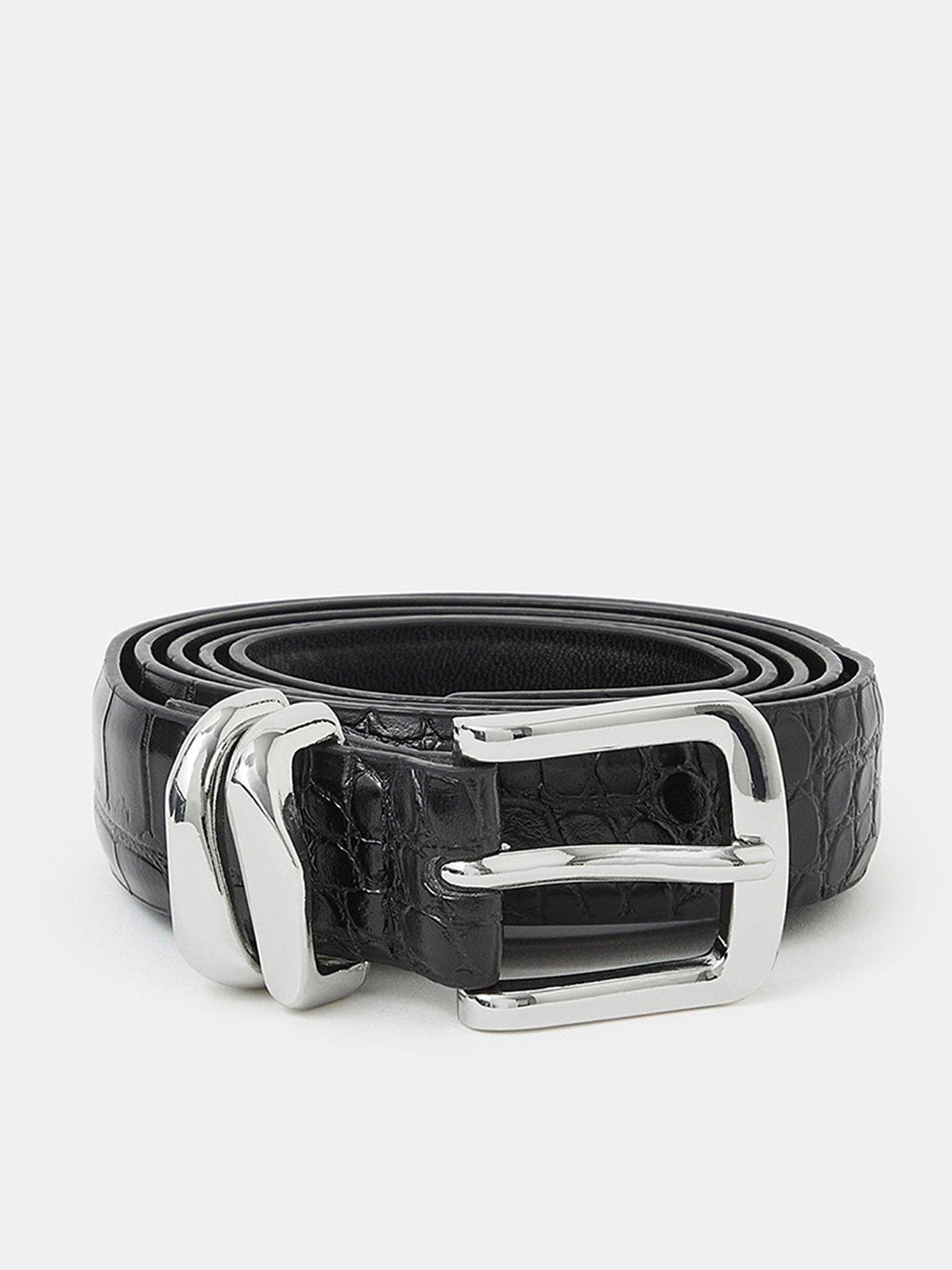 undefined Faux Croc Skin Belt  - Black