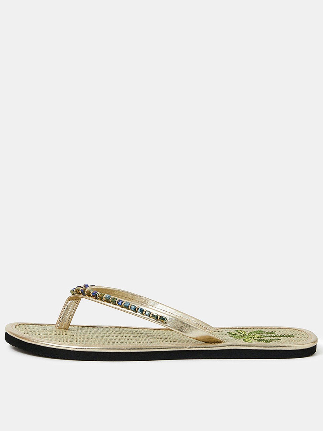 undefined Beaded Palm Seagrass Flip Flops - Gold