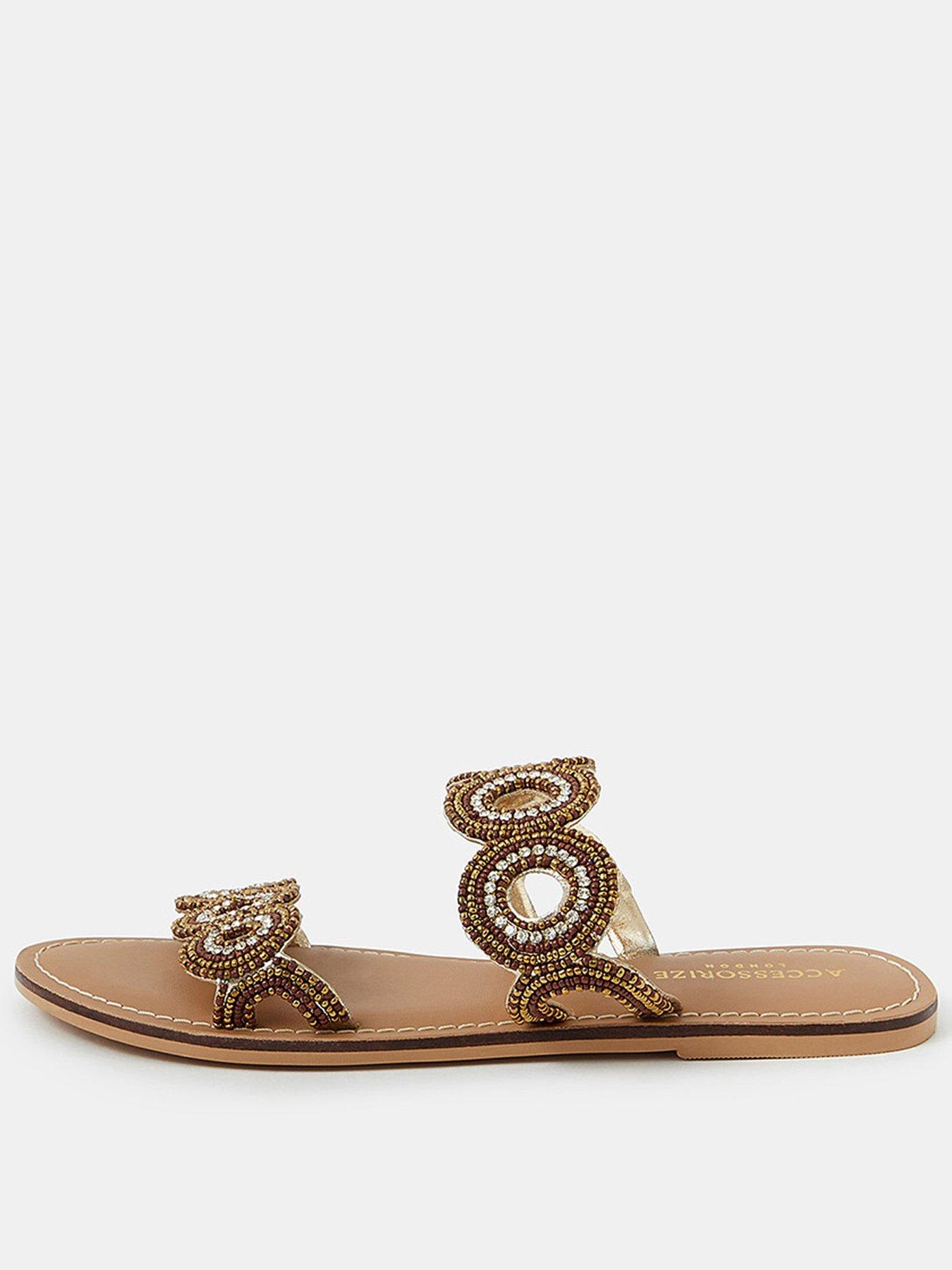 undefined Beaded Circle Strap Sandals - Brown