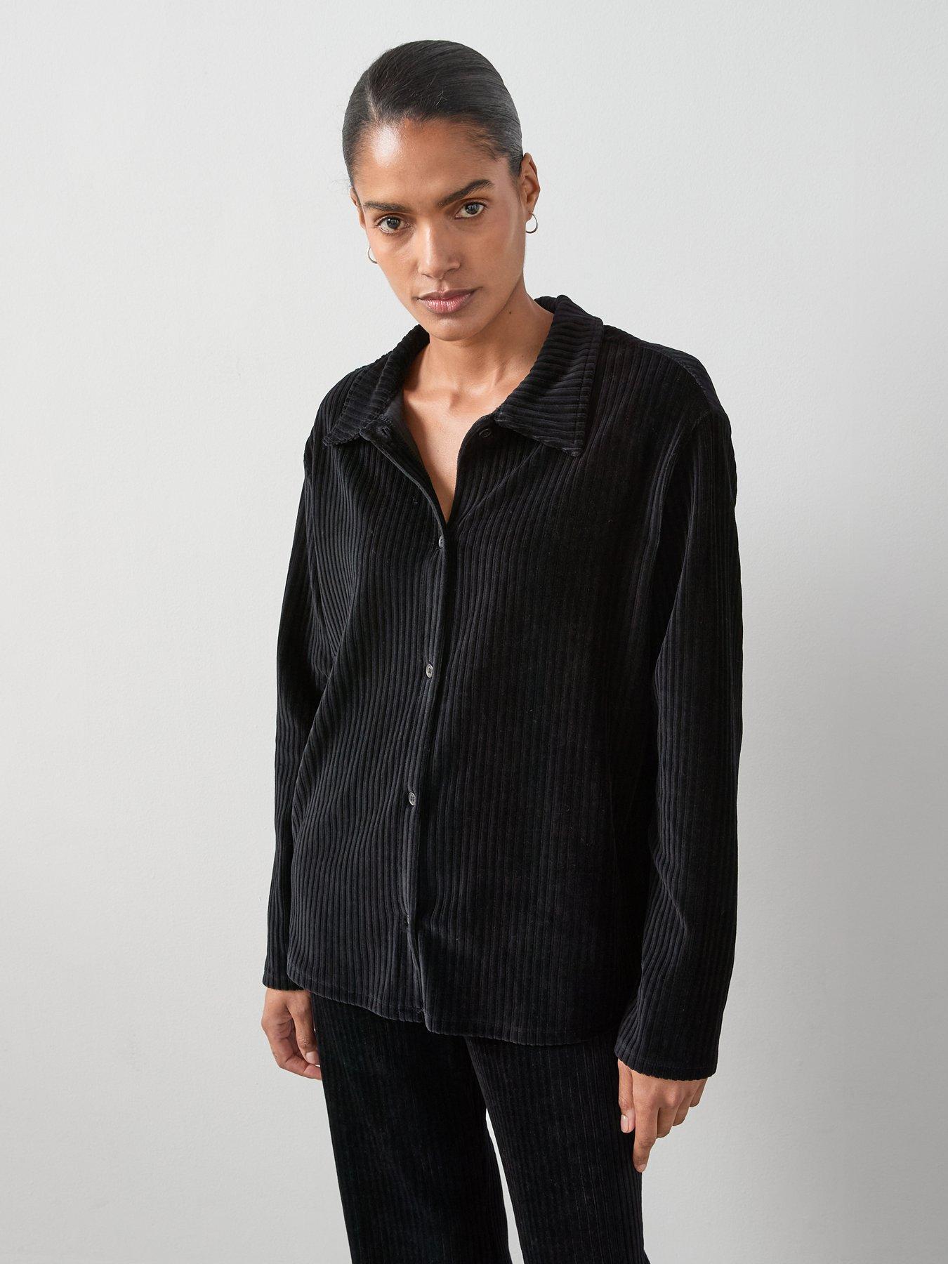 Image 1 of 7 of The Very Collection Textured Cord Oversized Shirt Co-Ord - Black