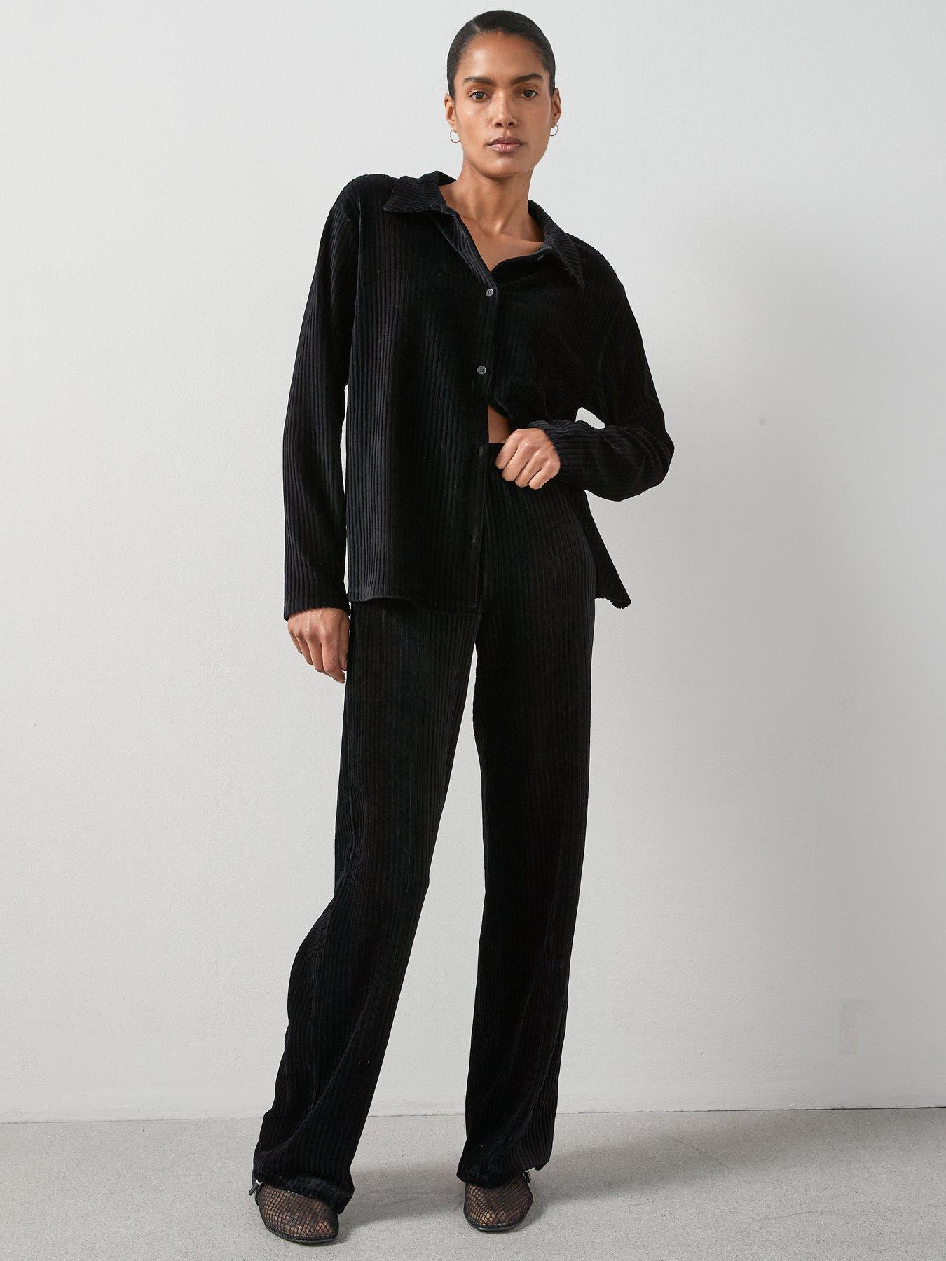 Image 3 of 7 of The Very Collection Textured Cord Oversized Shirt Co-Ord - Black