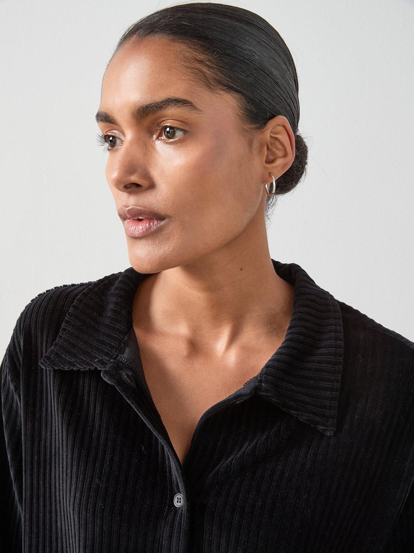 Image 5 of 7 of The Very Collection Textured Cord Oversized Shirt Co-Ord - Black
