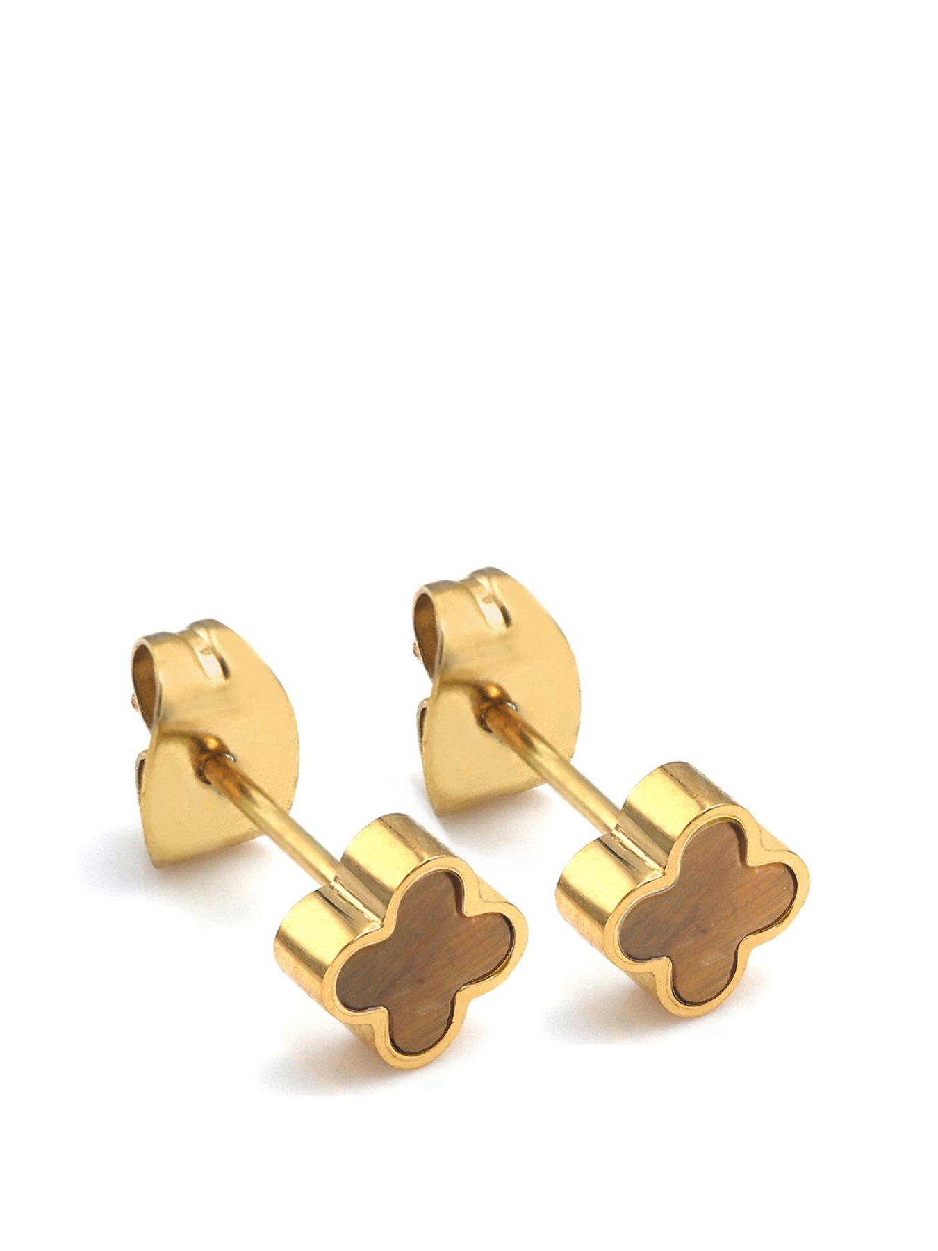 undefined Crystal Clover Earrings Tiger Eye - Gold